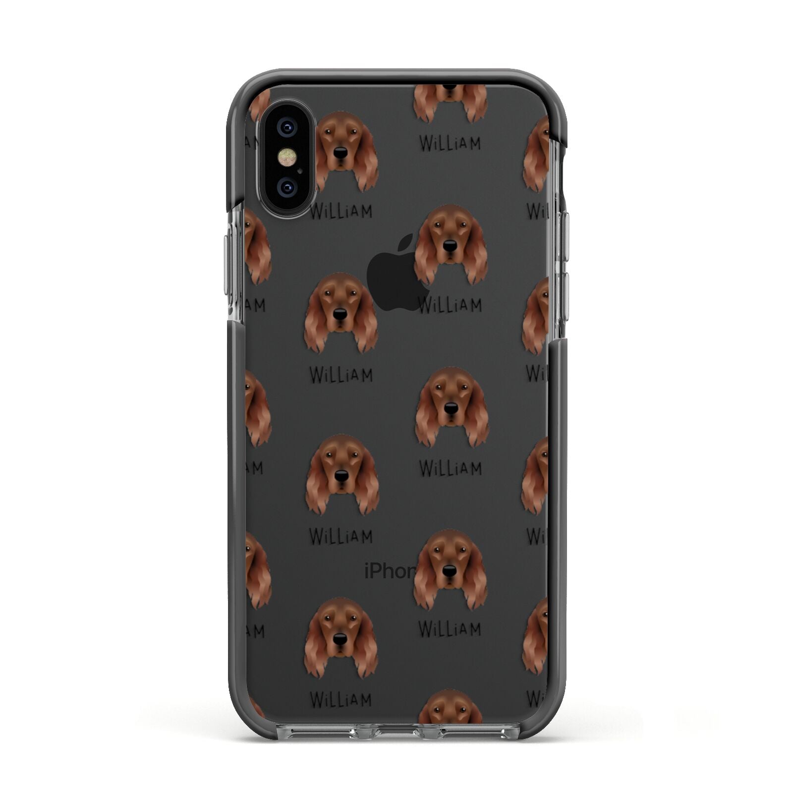 Irish Setter Icon with Name Apple iPhone Xs Impact Case Black Edge on Black Phone