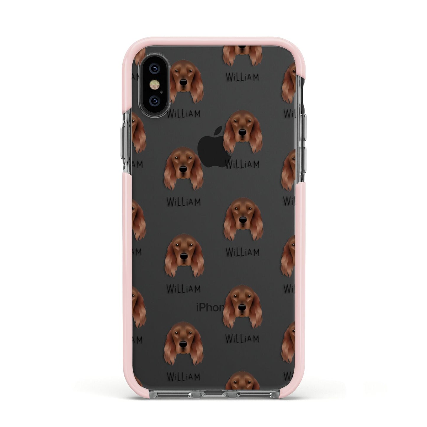 Irish Setter Icon with Name Apple iPhone Xs Impact Case Pink Edge on Black Phone
