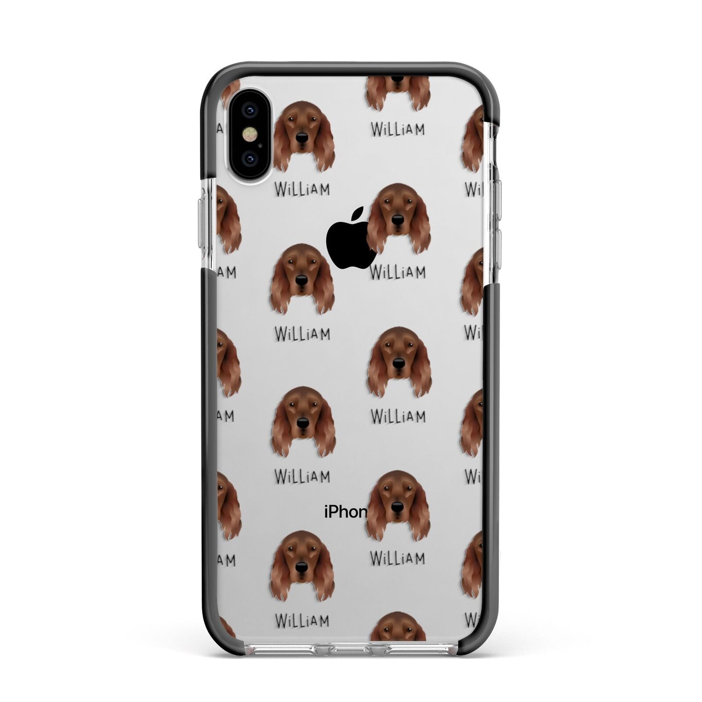 Irish Setter Icon with Name Apple iPhone Xs Max Impact Case Black Edge on Silver Phone