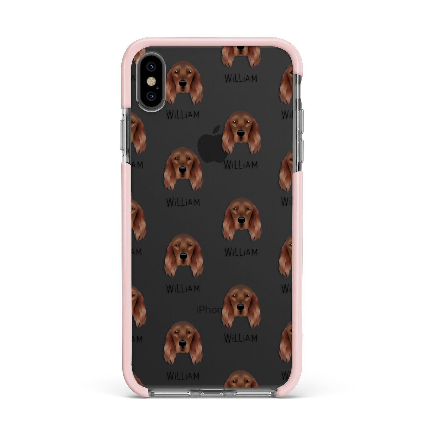 Irish Setter Icon with Name Apple iPhone Xs Max Impact Case Pink Edge on Black Phone