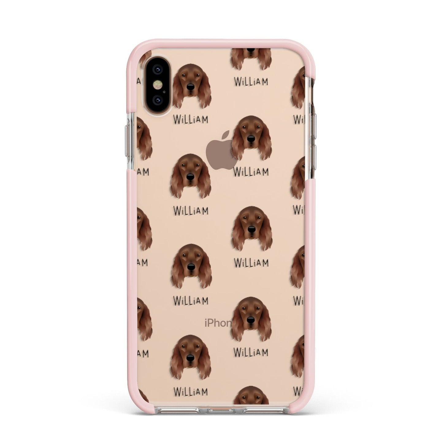 Irish Setter Icon with Name Apple iPhone Xs Max Impact Case Pink Edge on Gold Phone