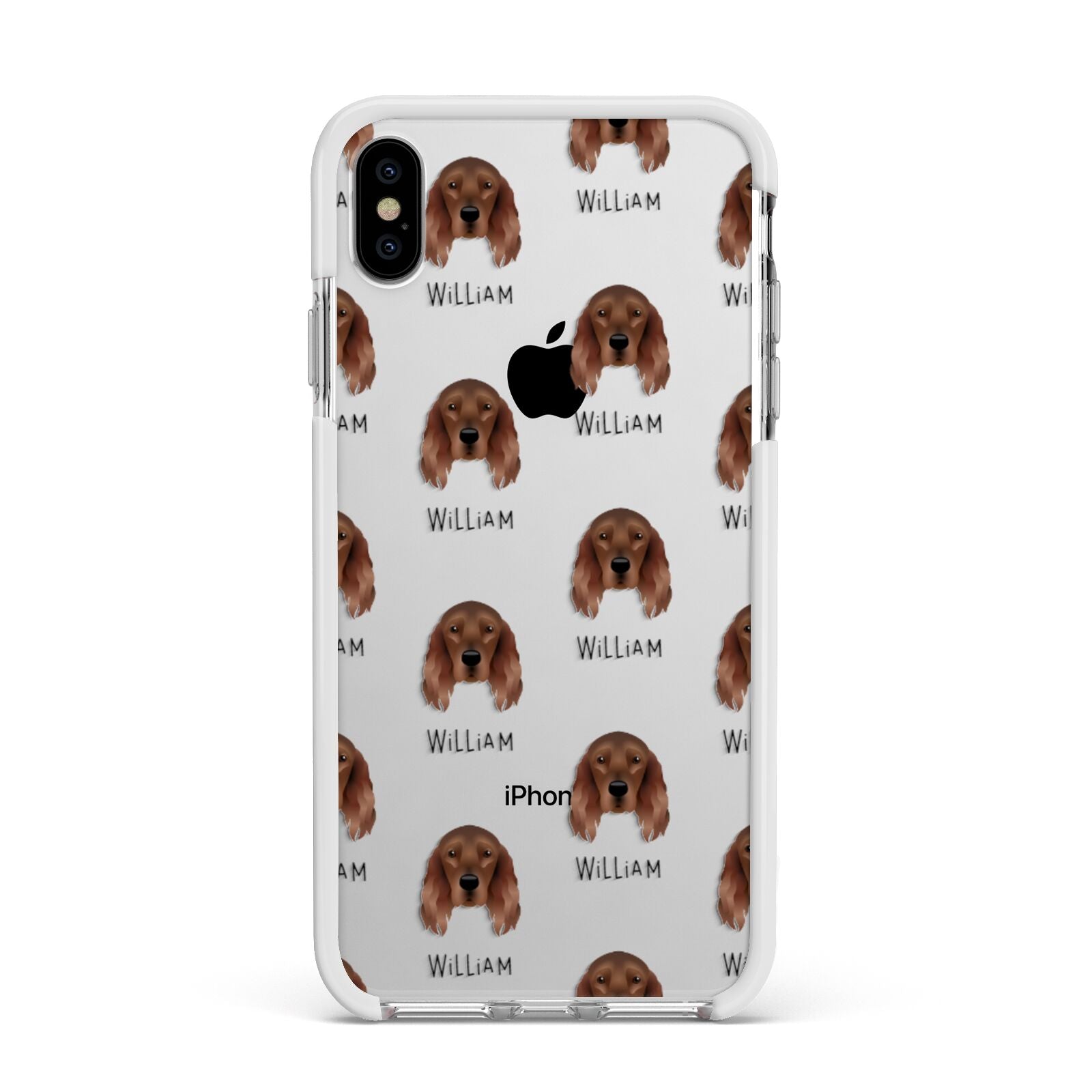 Irish Setter Icon with Name Apple iPhone Xs Max Impact Case White Edge on Silver Phone