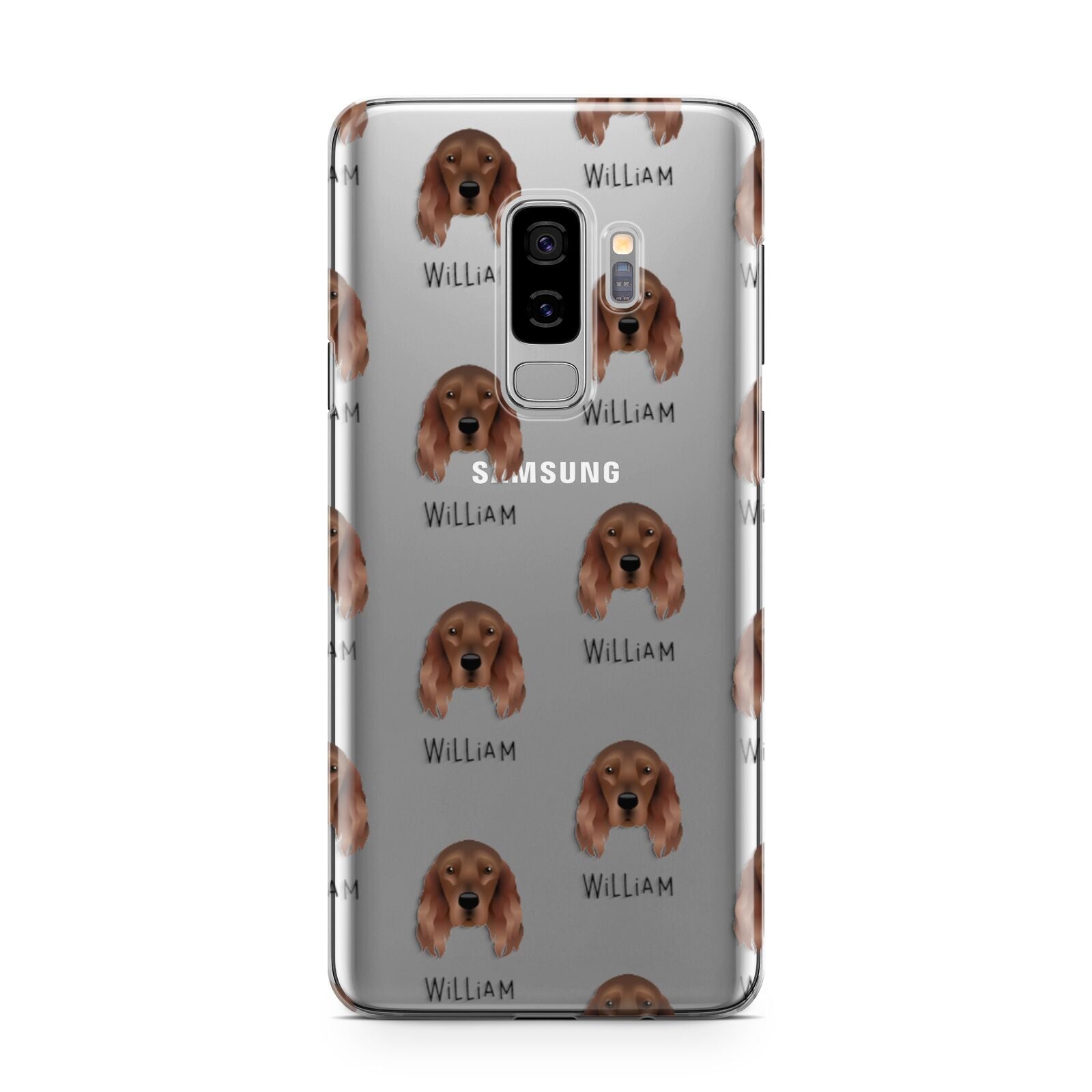 Irish Setter Icon with Name Samsung Galaxy S9 Plus Case on Silver phone