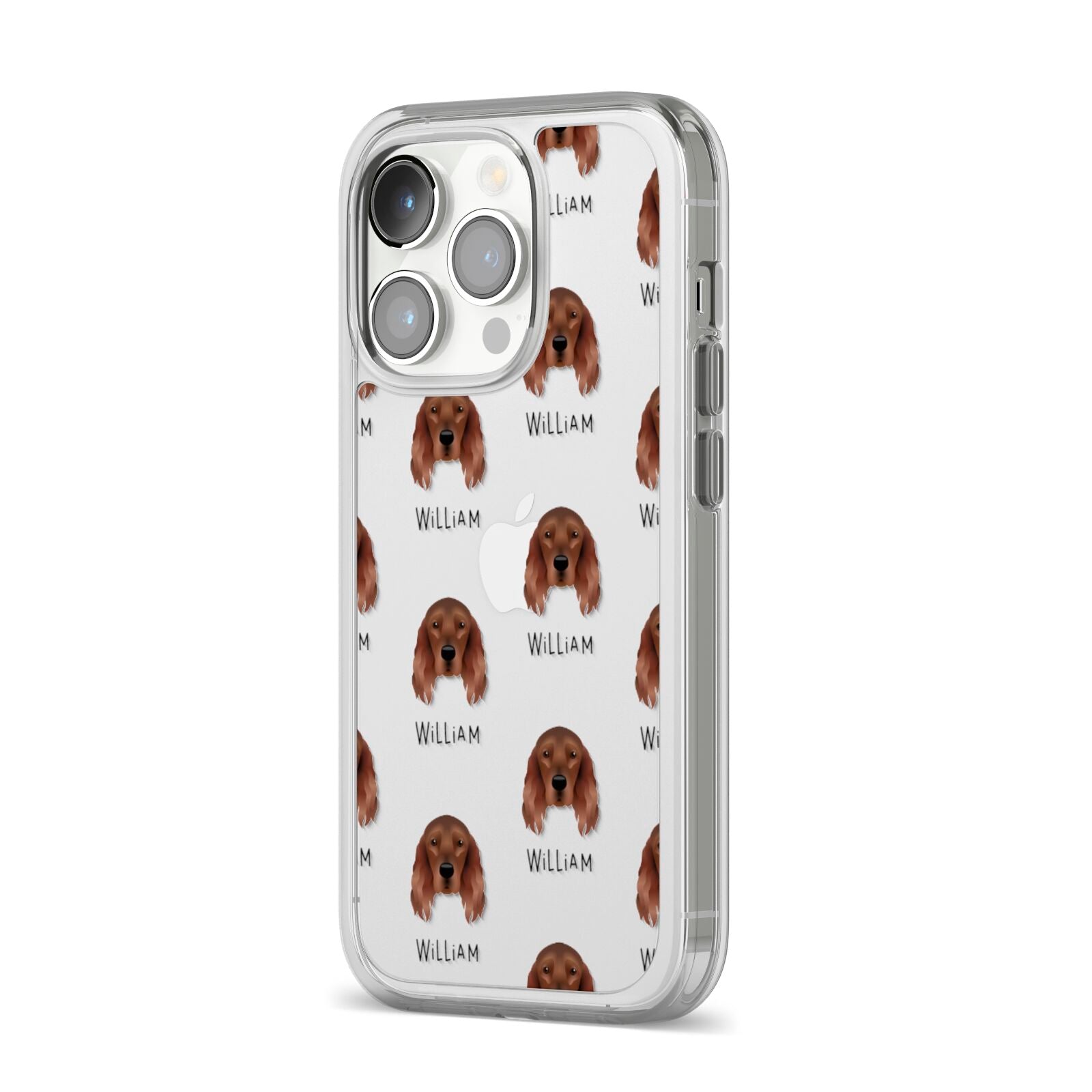 Irish Setter Icon with Name iPhone 14 Pro Clear Tough Case Silver Angled Image