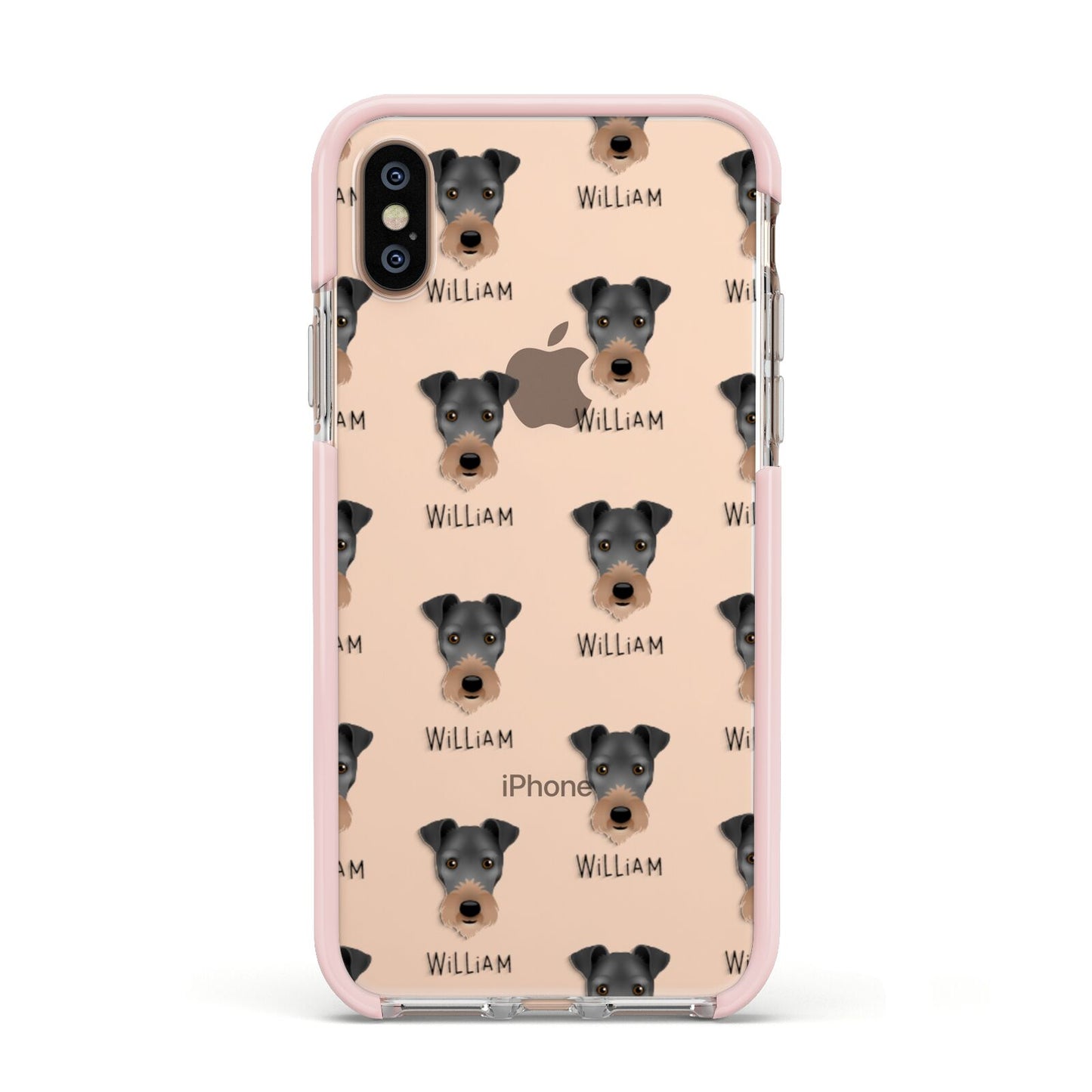 Irish Terrier Icon with Name Apple iPhone Xs Impact Case Pink Edge on Gold Phone