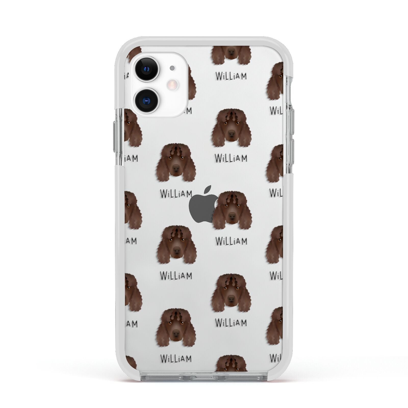 Irish Water Spaniel Icon with Name Apple iPhone 11 in White with White Impact Case