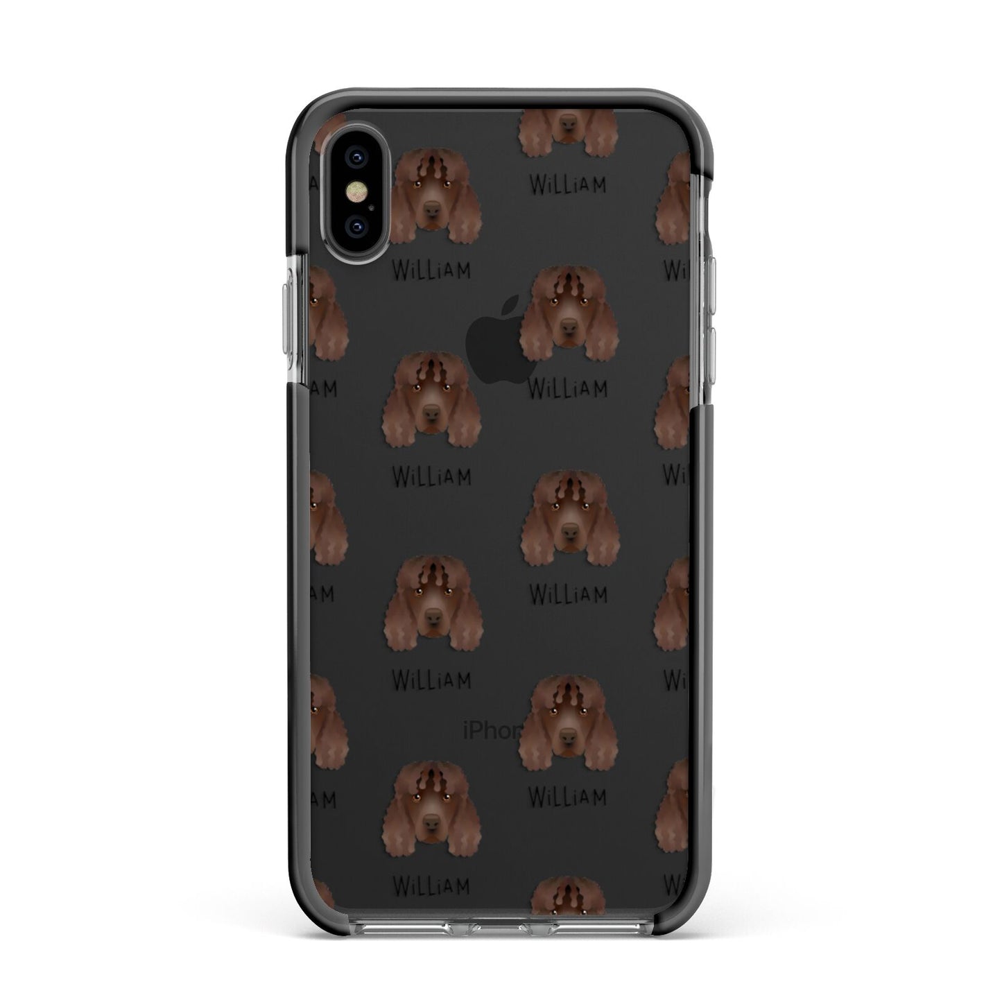 Irish Water Spaniel Icon with Name Apple iPhone Xs Max Impact Case Black Edge on Black Phone