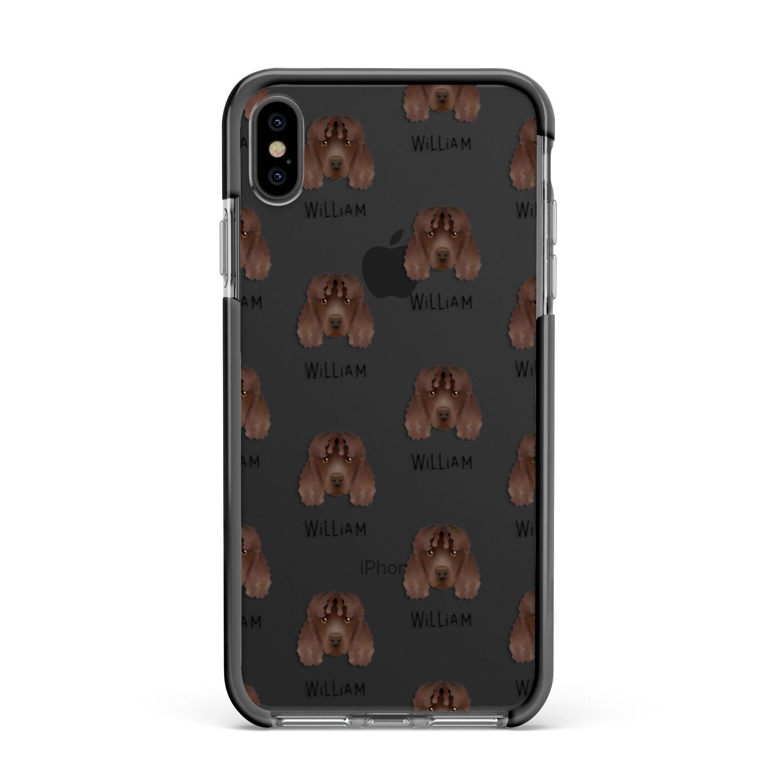 Irish Water Spaniel Icon with Name Apple iPhone Xs Max Impact Case Black Edge on Black Phone