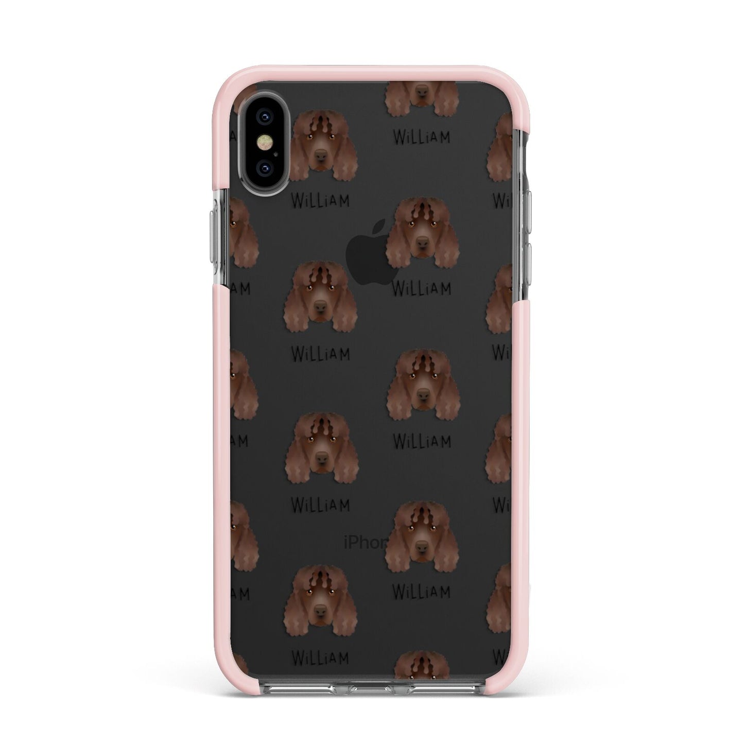 Irish Water Spaniel Icon with Name Apple iPhone Xs Max Impact Case Pink Edge on Black Phone