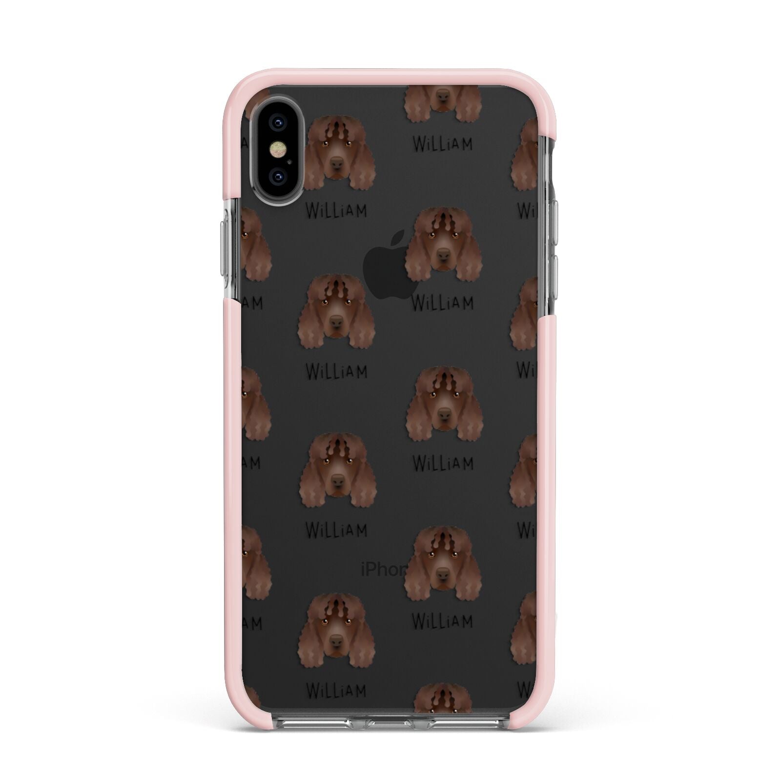 Irish Water Spaniel Icon with Name Apple iPhone Xs Max Impact Case Pink Edge on Black Phone