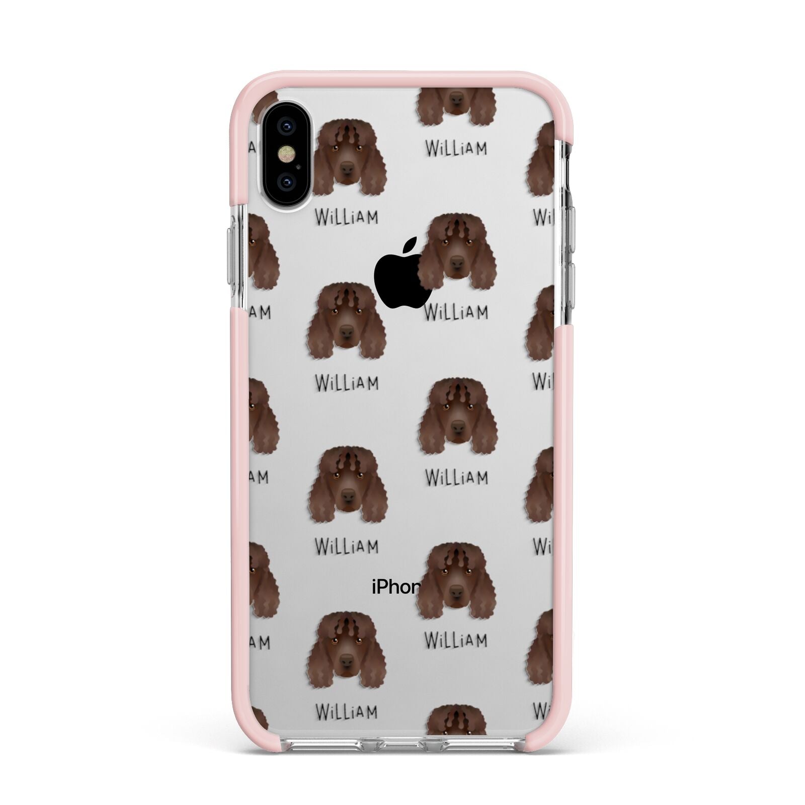 Irish Water Spaniel Icon with Name Apple iPhone Xs Max Impact Case Pink Edge on Silver Phone