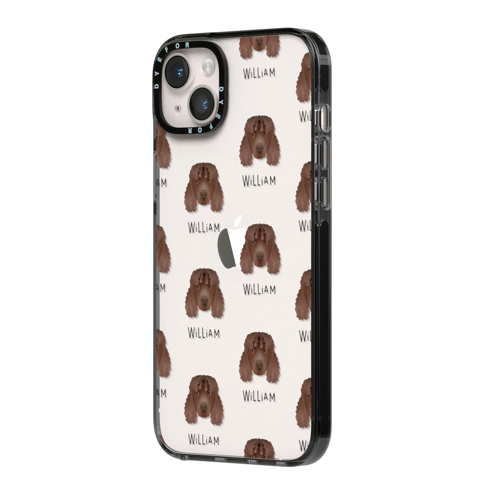 Irish Water Spaniel Icon with Name iPhone 14 Plus Black Impact Case Side Angle on Silver phone