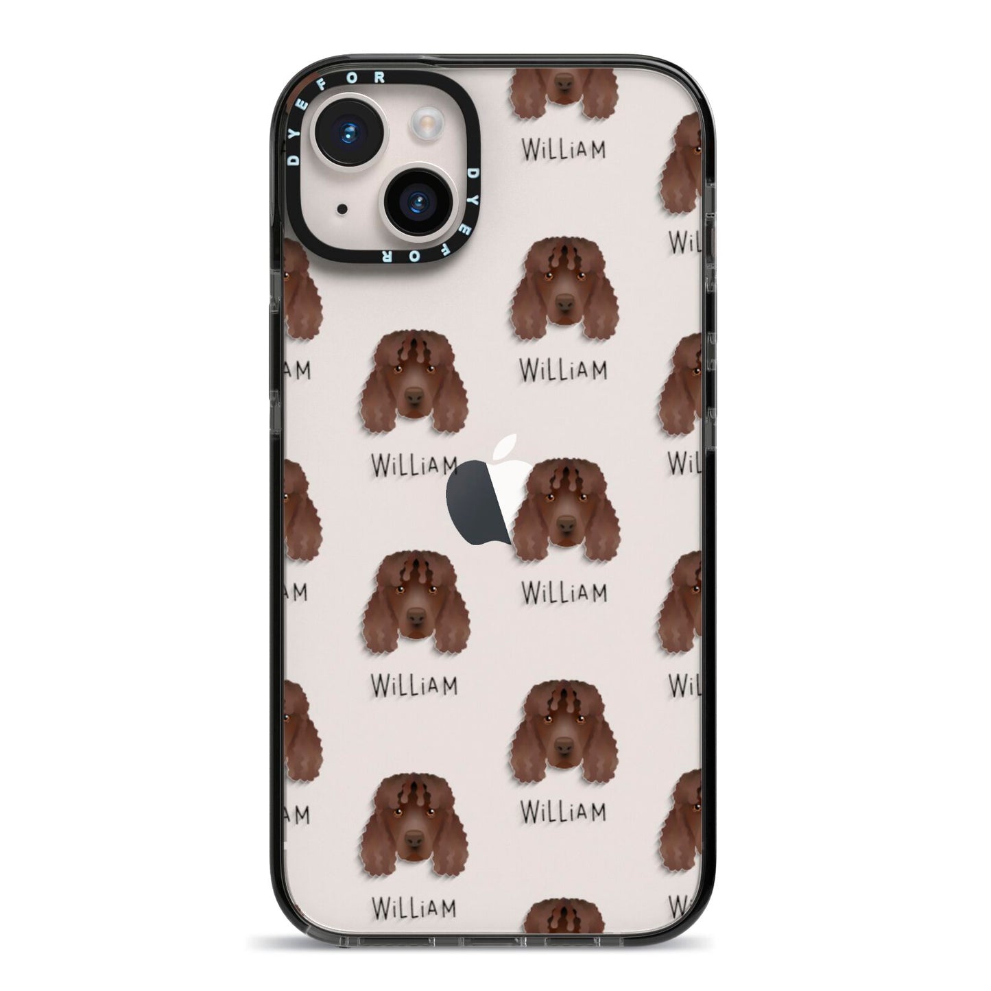 Irish Water Spaniel Icon with Name iPhone 14 Plus Black Impact Case on Silver phone