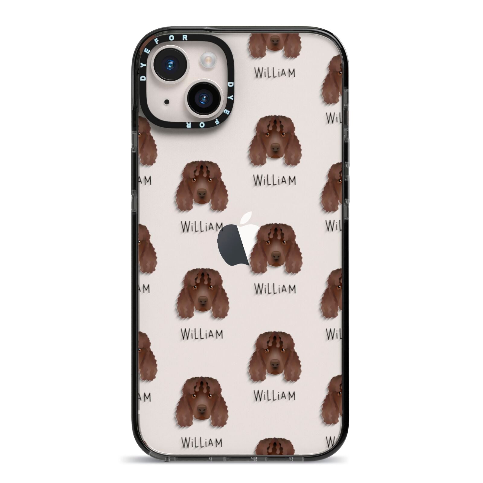 Irish Water Spaniel Icon with Name iPhone 14 Plus Black Impact Case on Silver phone