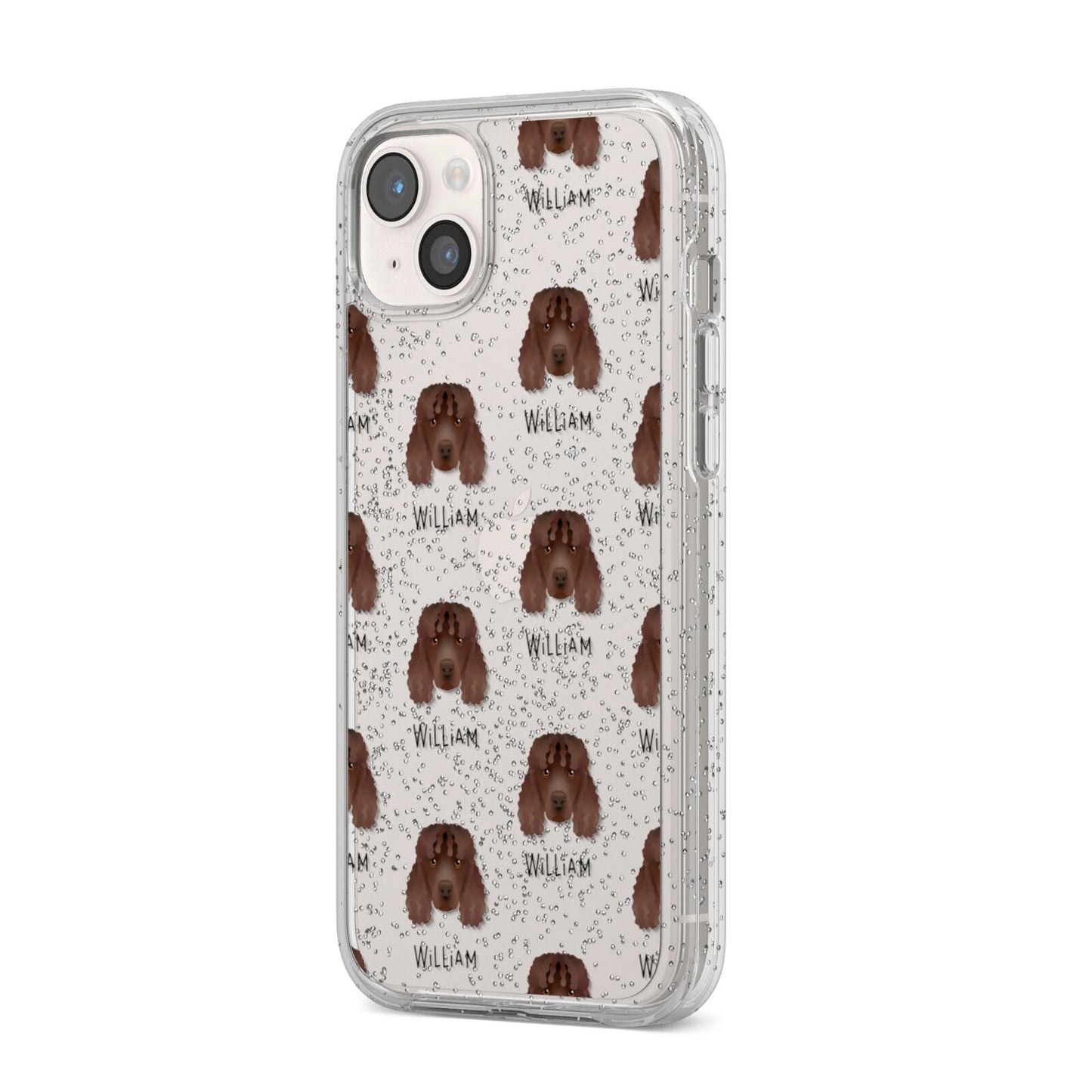 Irish Water Spaniel Icon with Name iPhone 14 Plus Glitter Tough Case Starlight Angled Image