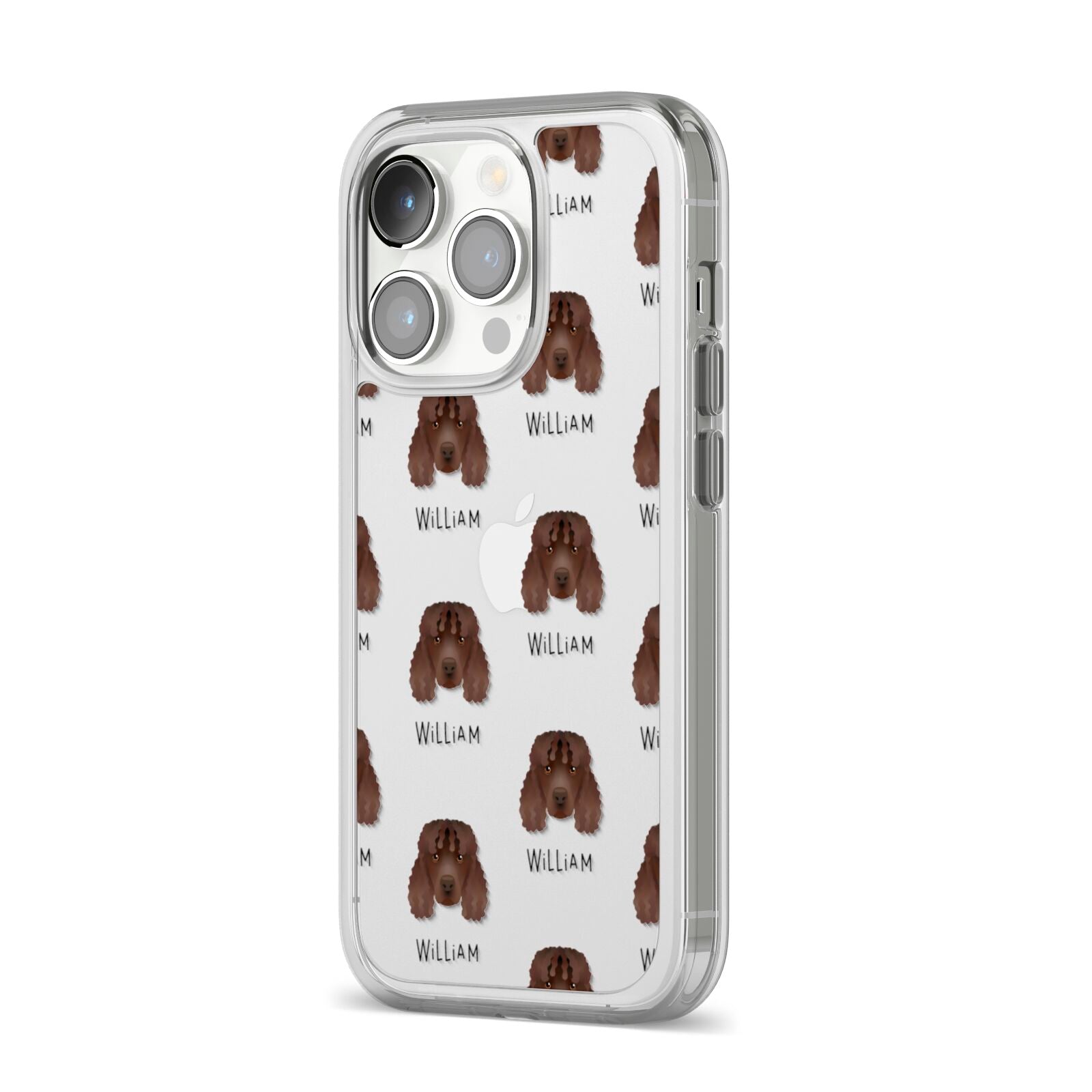 Irish Water Spaniel Icon with Name iPhone 14 Pro Clear Tough Case Silver Angled Image