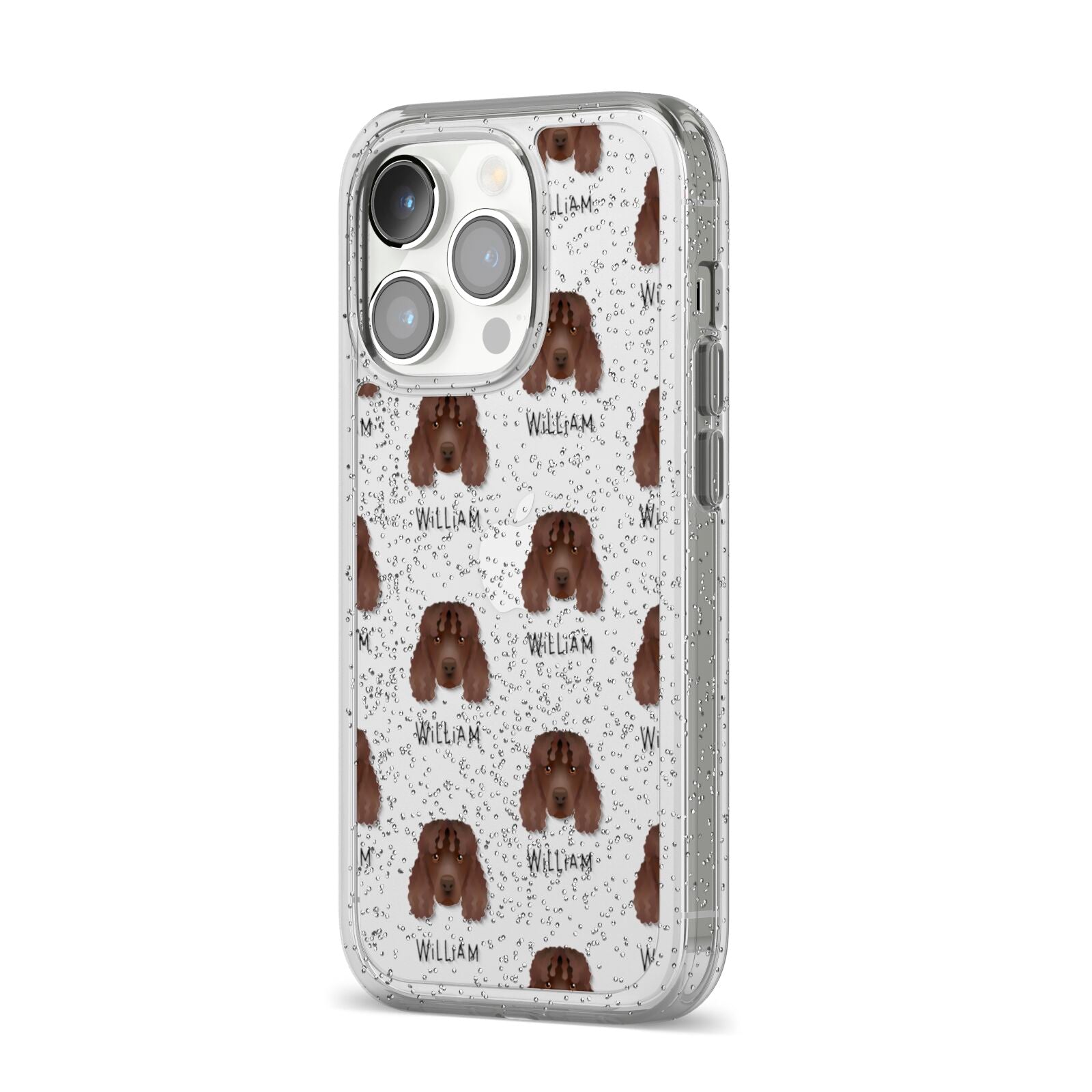 Irish Water Spaniel Icon with Name iPhone 14 Pro Glitter Tough Case Silver Angled Image