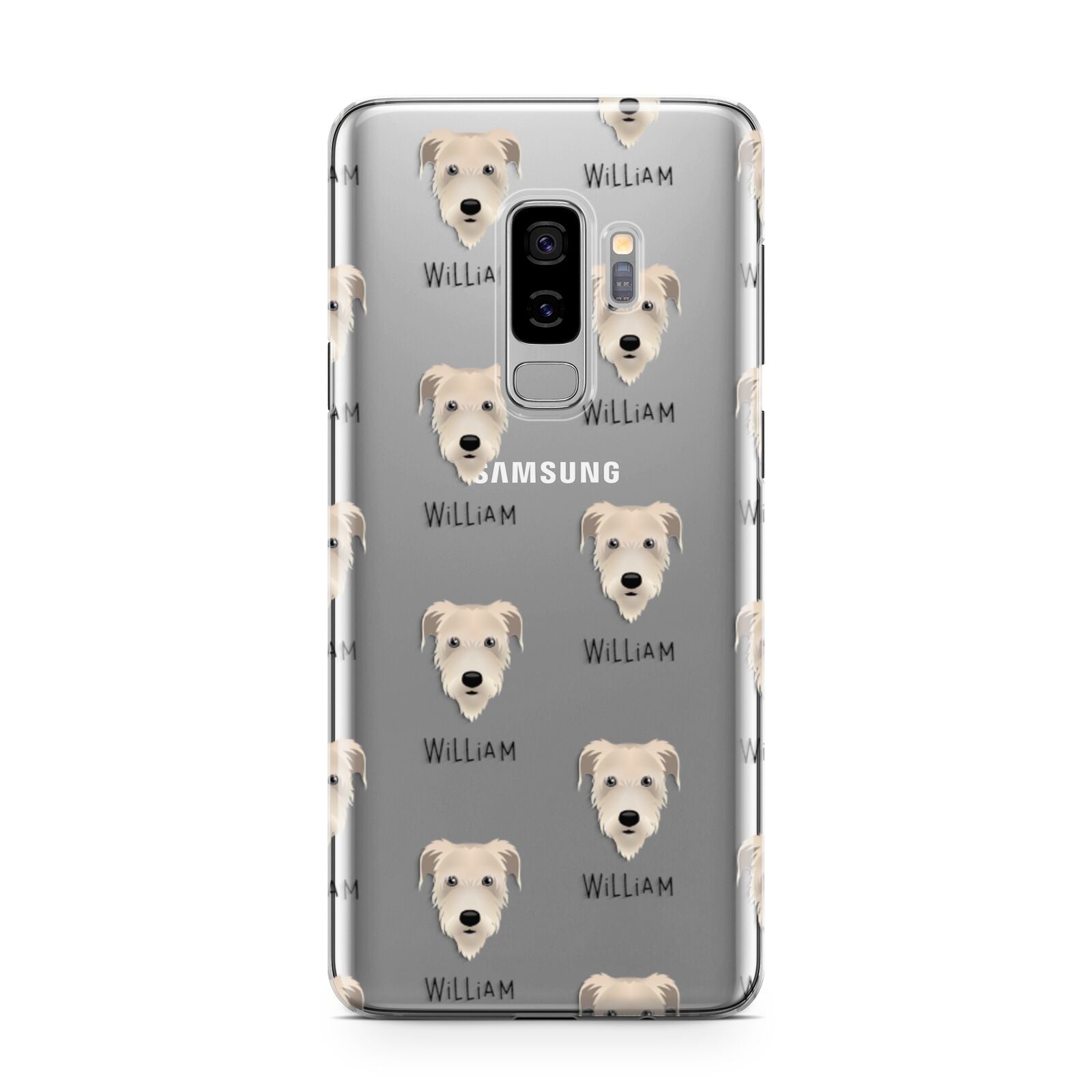 Irish Wolfhound Icon with Name Samsung Galaxy S9 Plus Case on Silver phone