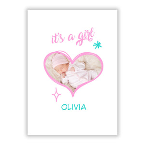 It's a Girl Photo Heart Greetings Card