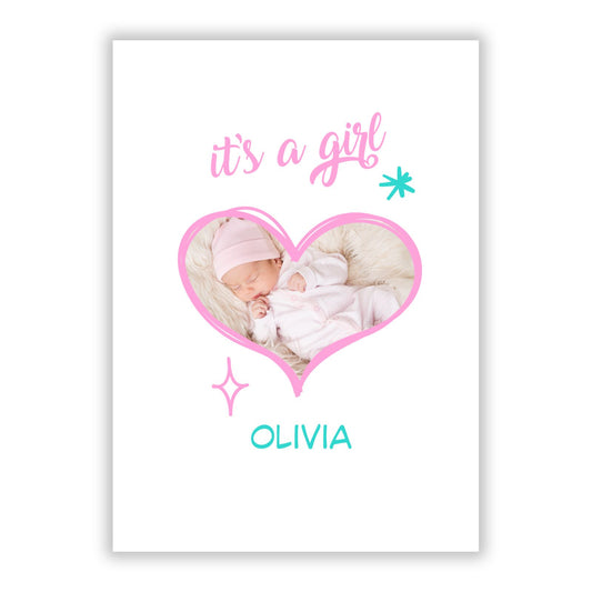 It s a Girl Photo Heart A5 Flat Greetings Card