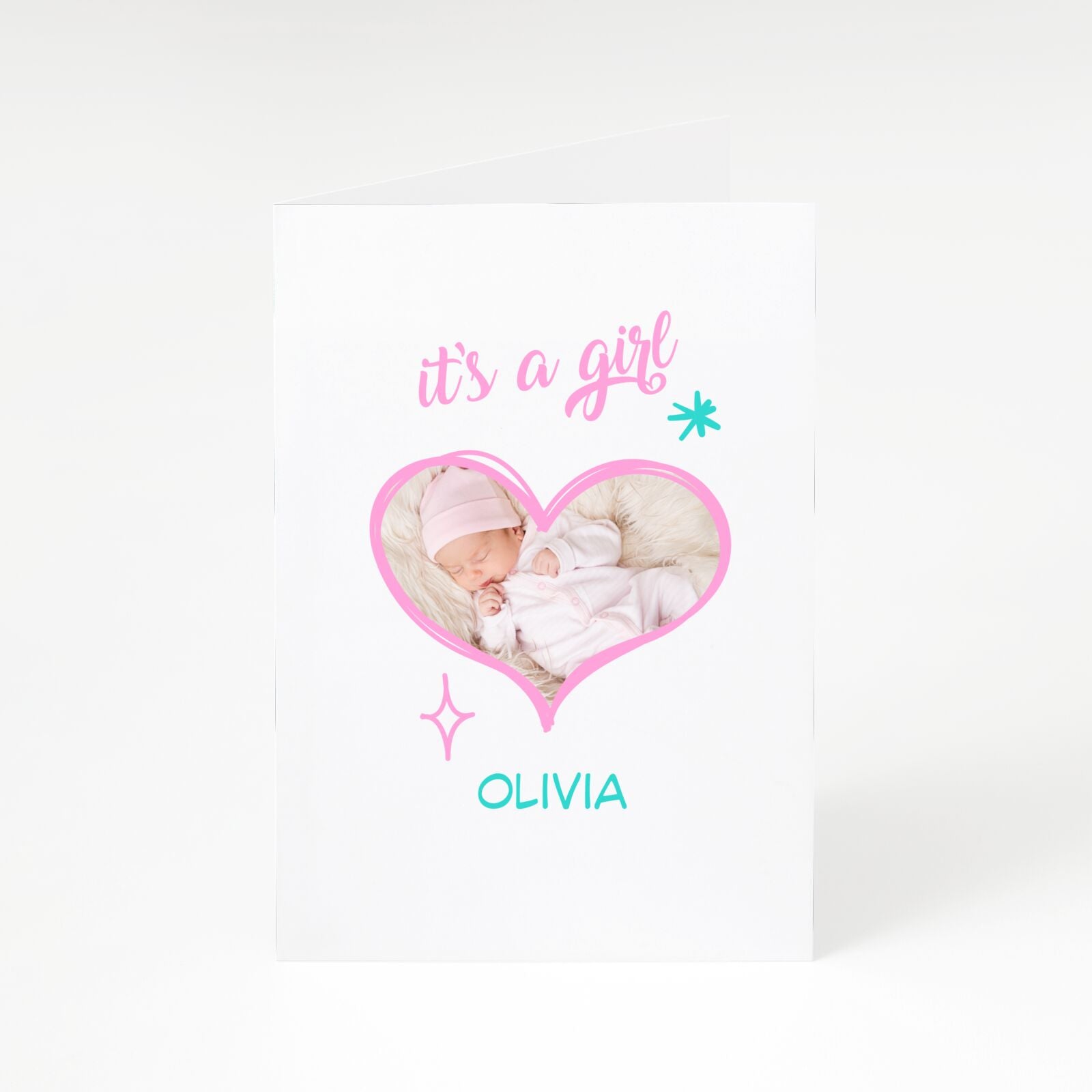 It s a Girl Photo Heart A5 Greetings Card