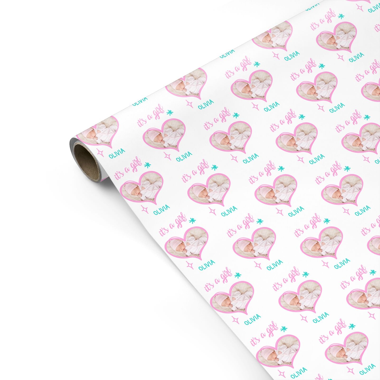 It s a Girl Photo Heart Personalised Gift Wrap