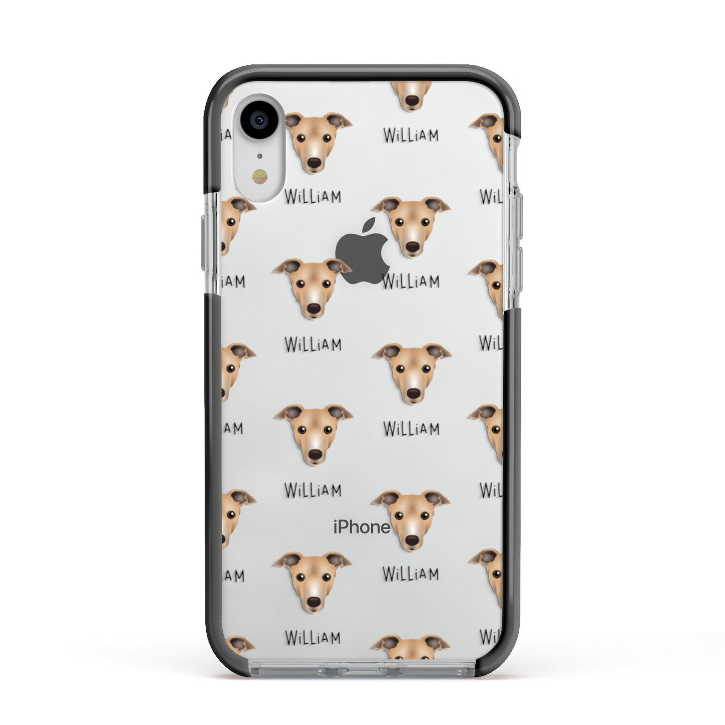 Italian Greyhound Icon with Name Apple iPhone XR Impact Case Black Edge on Silver Phone