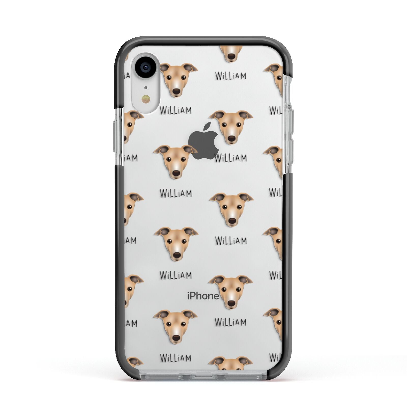 Italian Greyhound Icon with Name Apple iPhone XR Impact Case Black Edge on Silver Phone