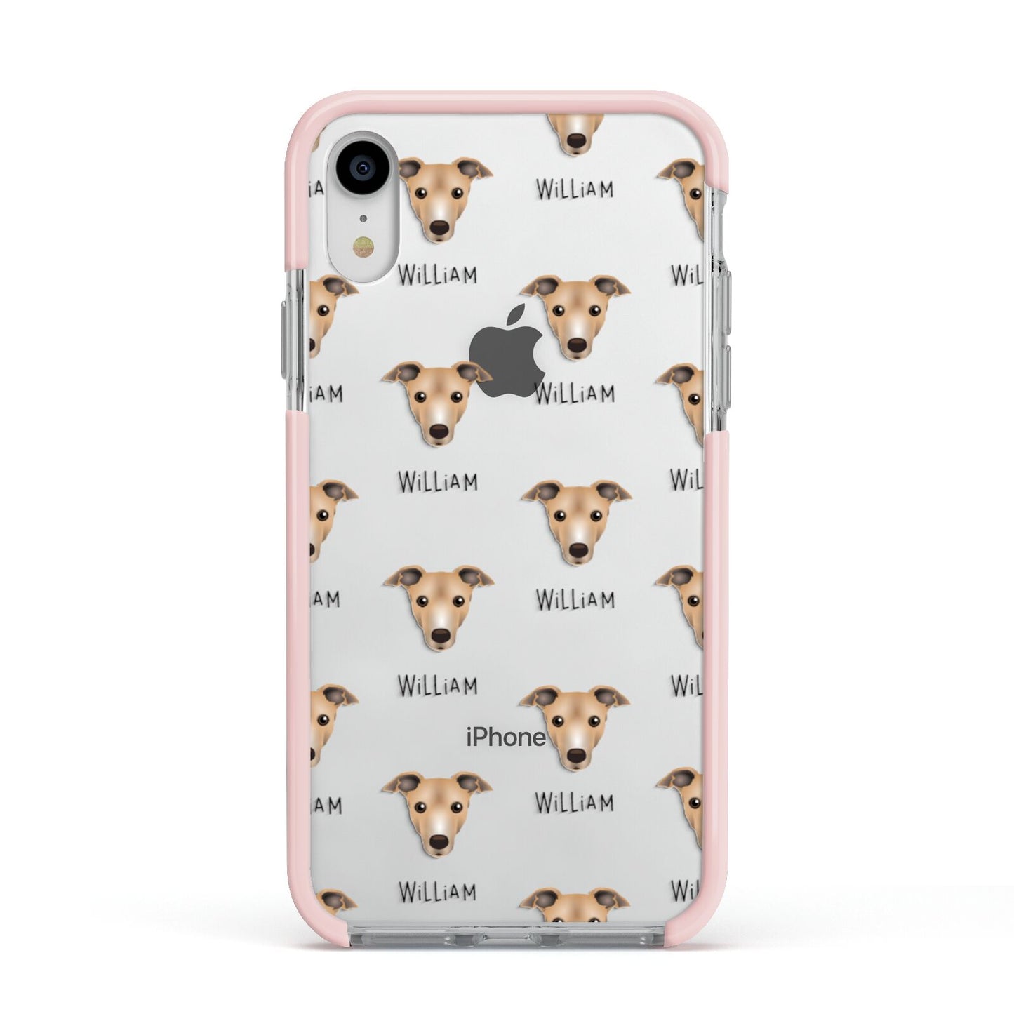 Italian Greyhound Icon with Name Apple iPhone XR Impact Case Pink Edge on Silver Phone