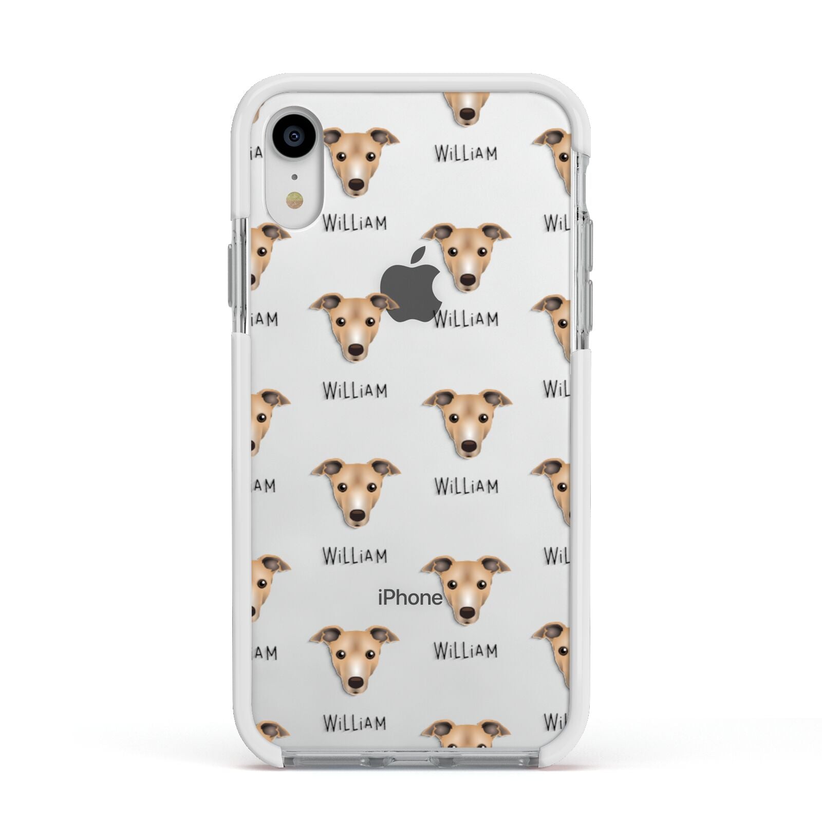 Italian Greyhound Icon with Name Apple iPhone XR Impact Case White Edge on Silver Phone