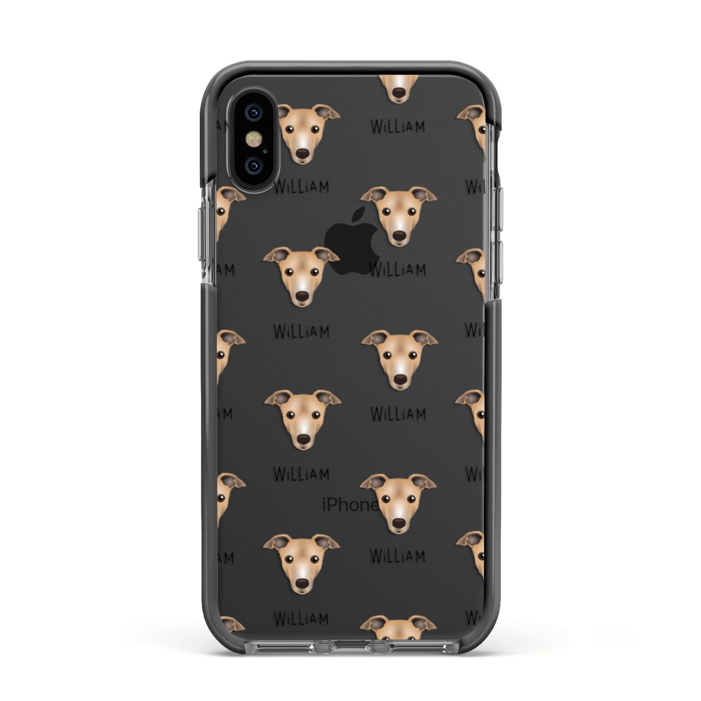 Italian Greyhound Icon with Name Apple iPhone Xs Impact Case Black Edge on Black Phone