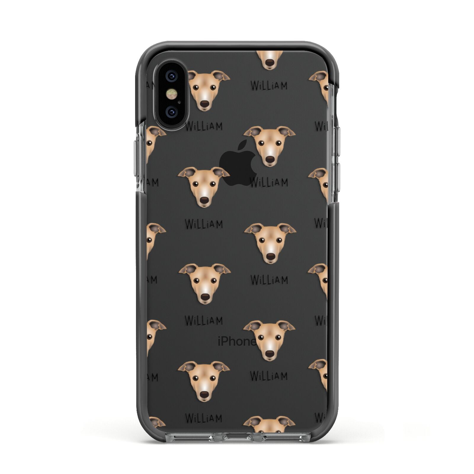 Italian Greyhound Icon with Name Apple iPhone Xs Impact Case Black Edge on Black Phone