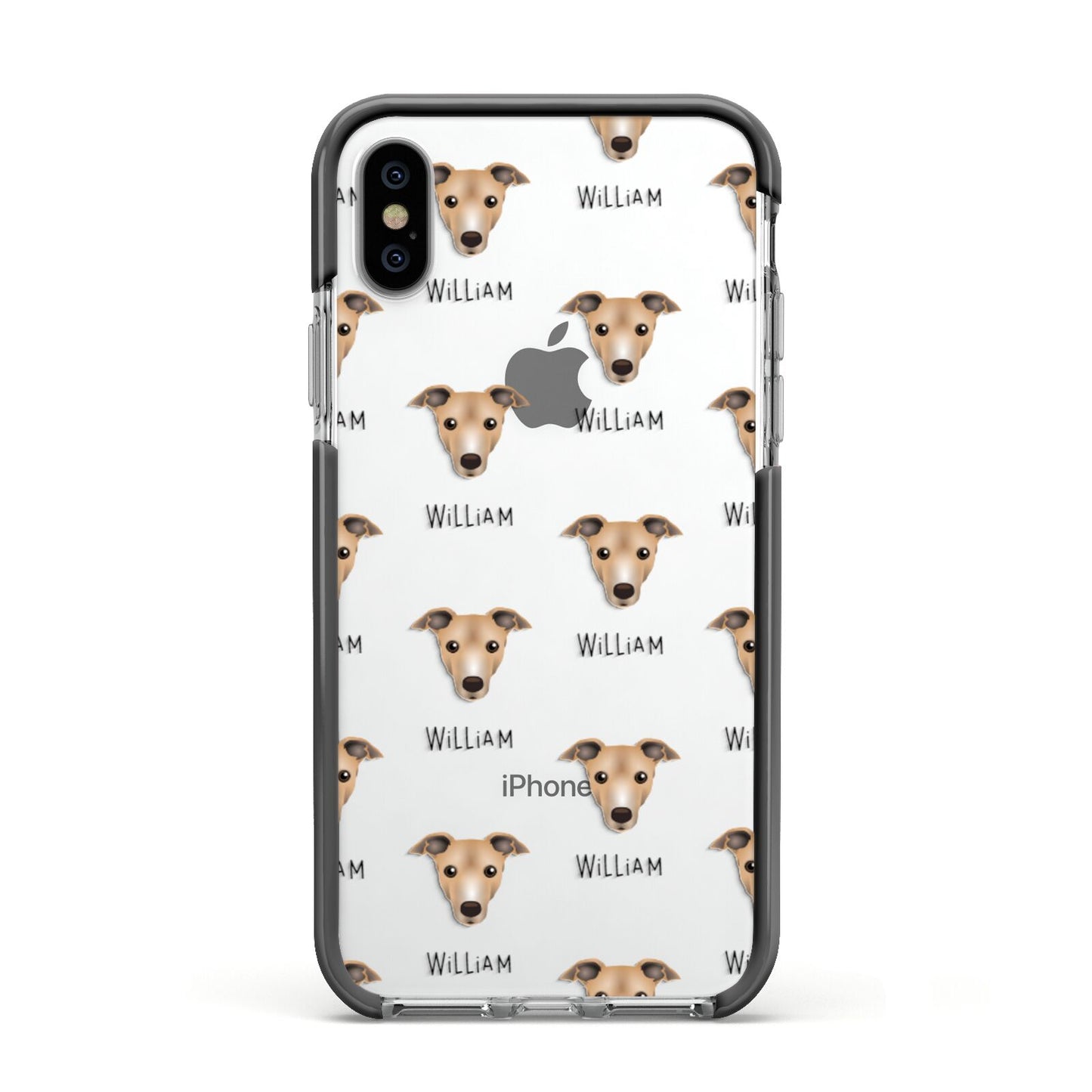Italian Greyhound Icon with Name Apple iPhone Xs Impact Case Black Edge on Silver Phone