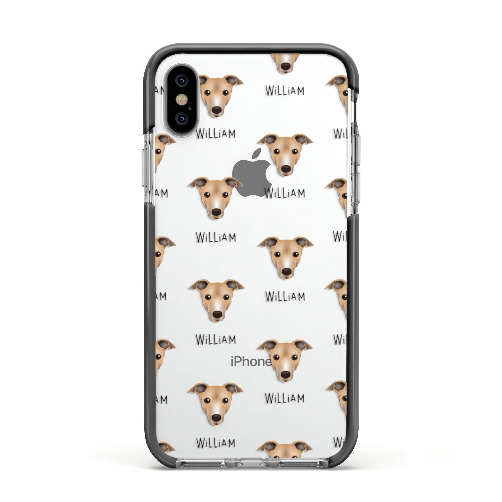 Italian Greyhound Icon with Name Apple iPhone Xs Impact Case Black Edge on Silver Phone