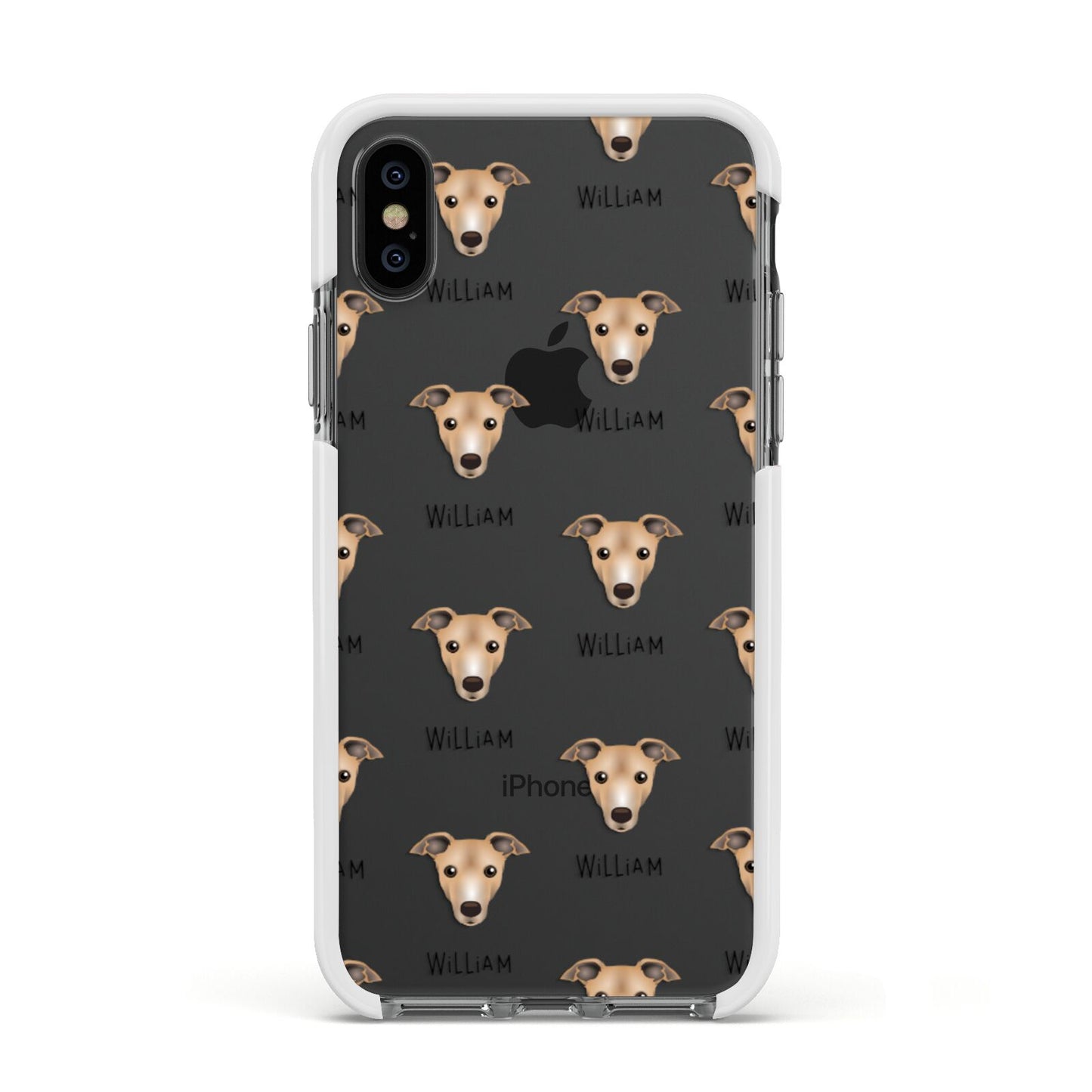 Italian Greyhound Icon with Name Apple iPhone Xs Impact Case White Edge on Black Phone