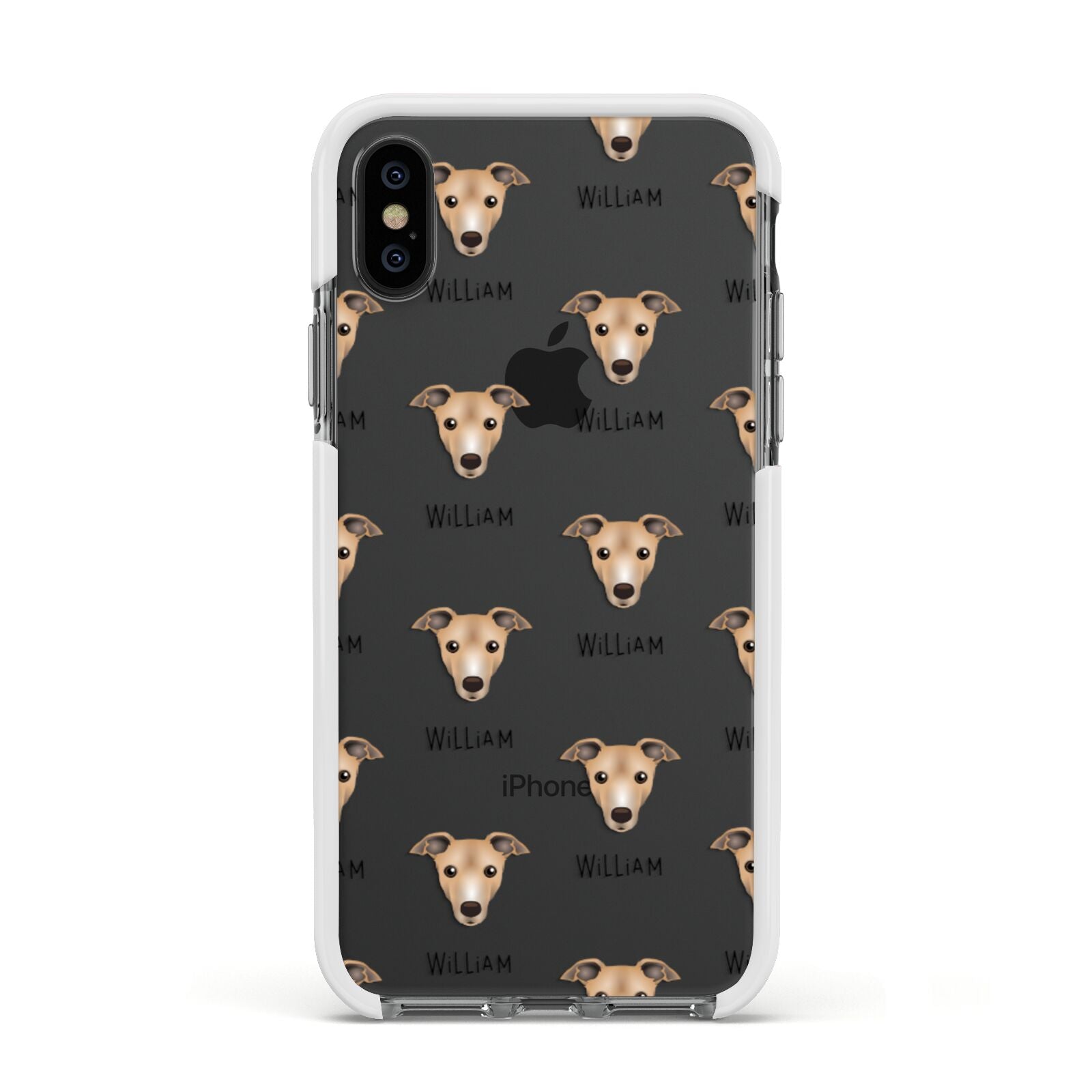 Italian Greyhound Icon with Name Apple iPhone Xs Impact Case White Edge on Black Phone
