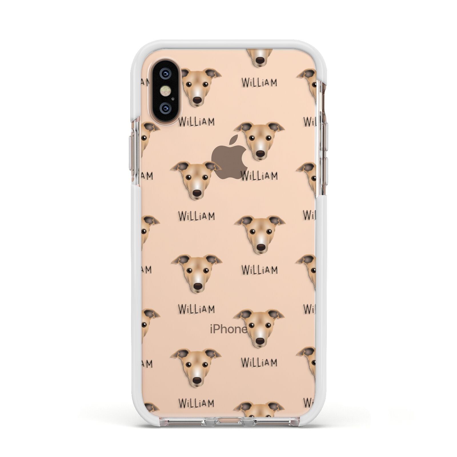 Italian Greyhound Icon with Name Apple iPhone Xs Impact Case White Edge on Gold Phone