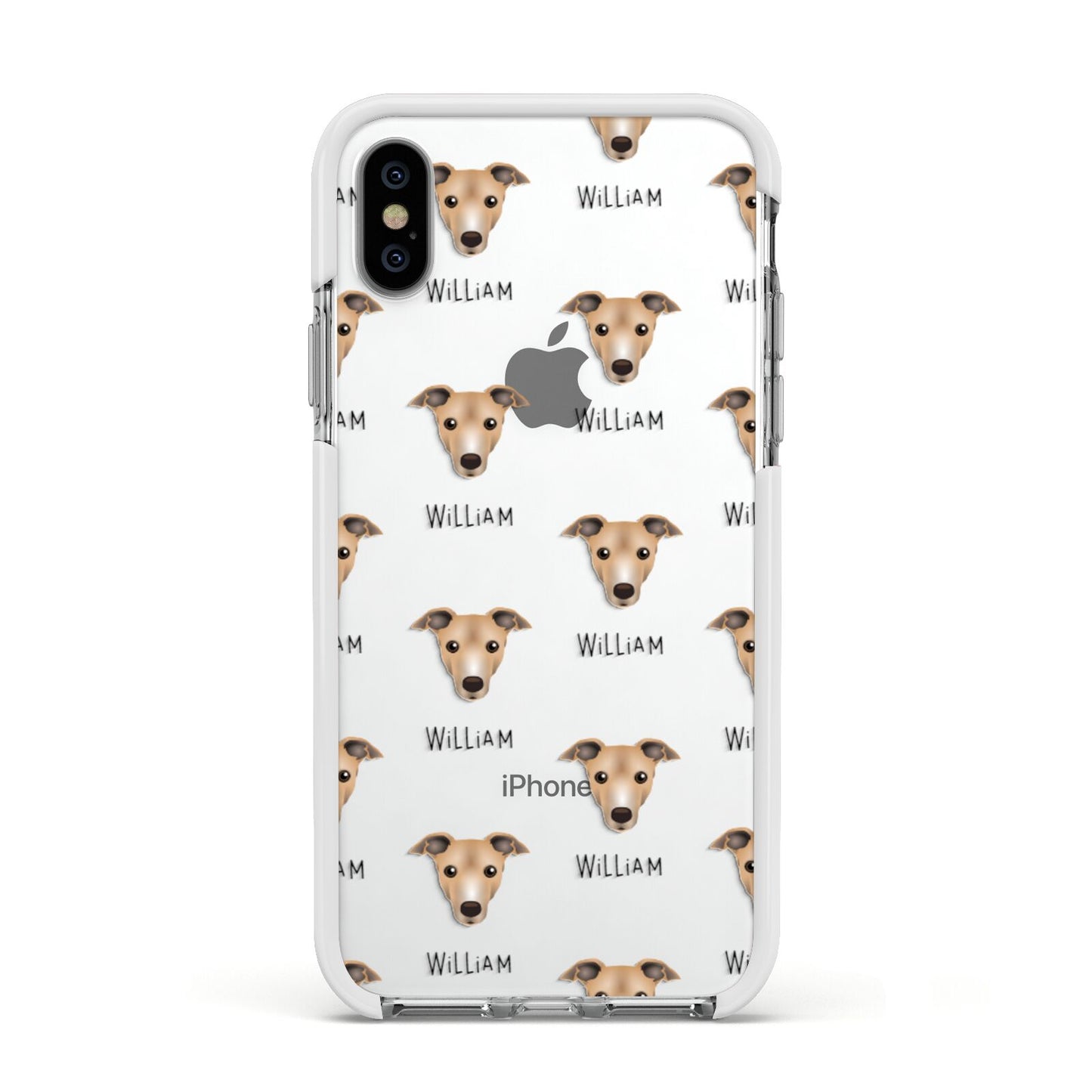Italian Greyhound Icon with Name Apple iPhone Xs Impact Case White Edge on Silver Phone