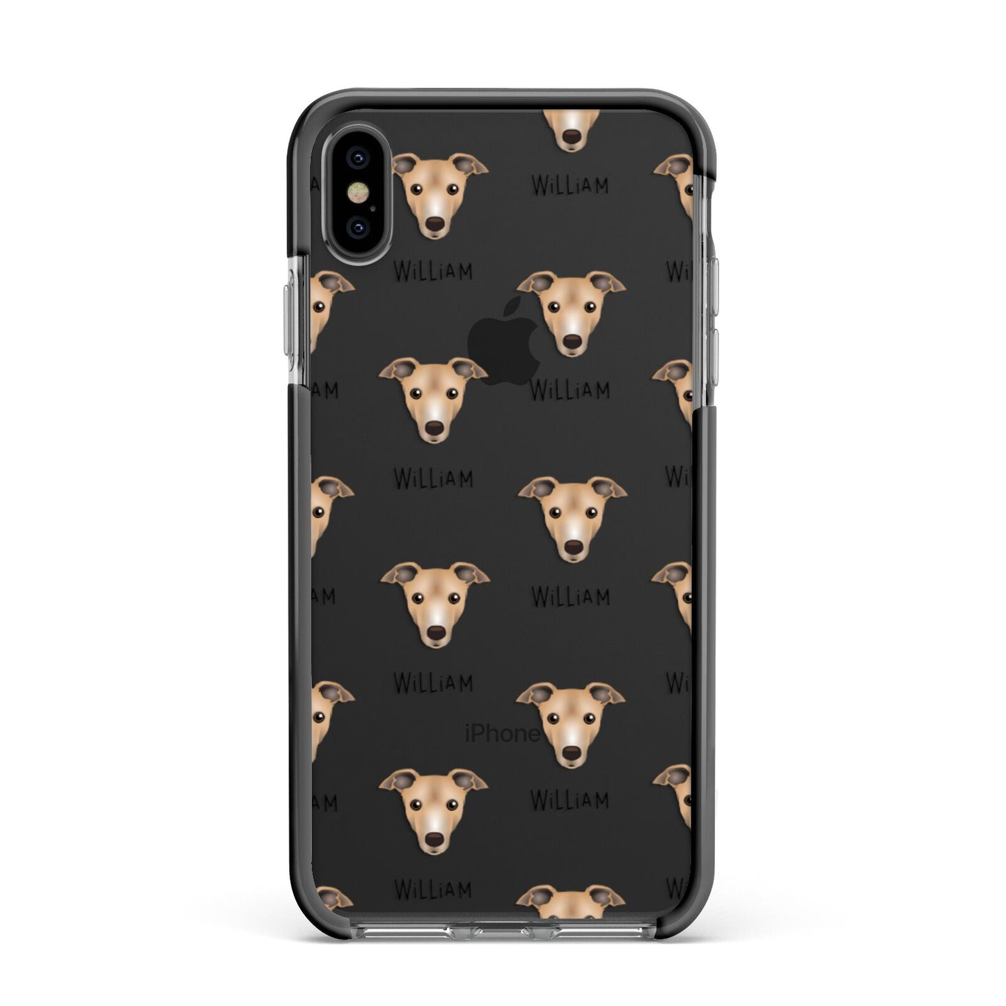 Italian Greyhound Icon with Name Apple iPhone Xs Max Impact Case Black Edge on Black Phone