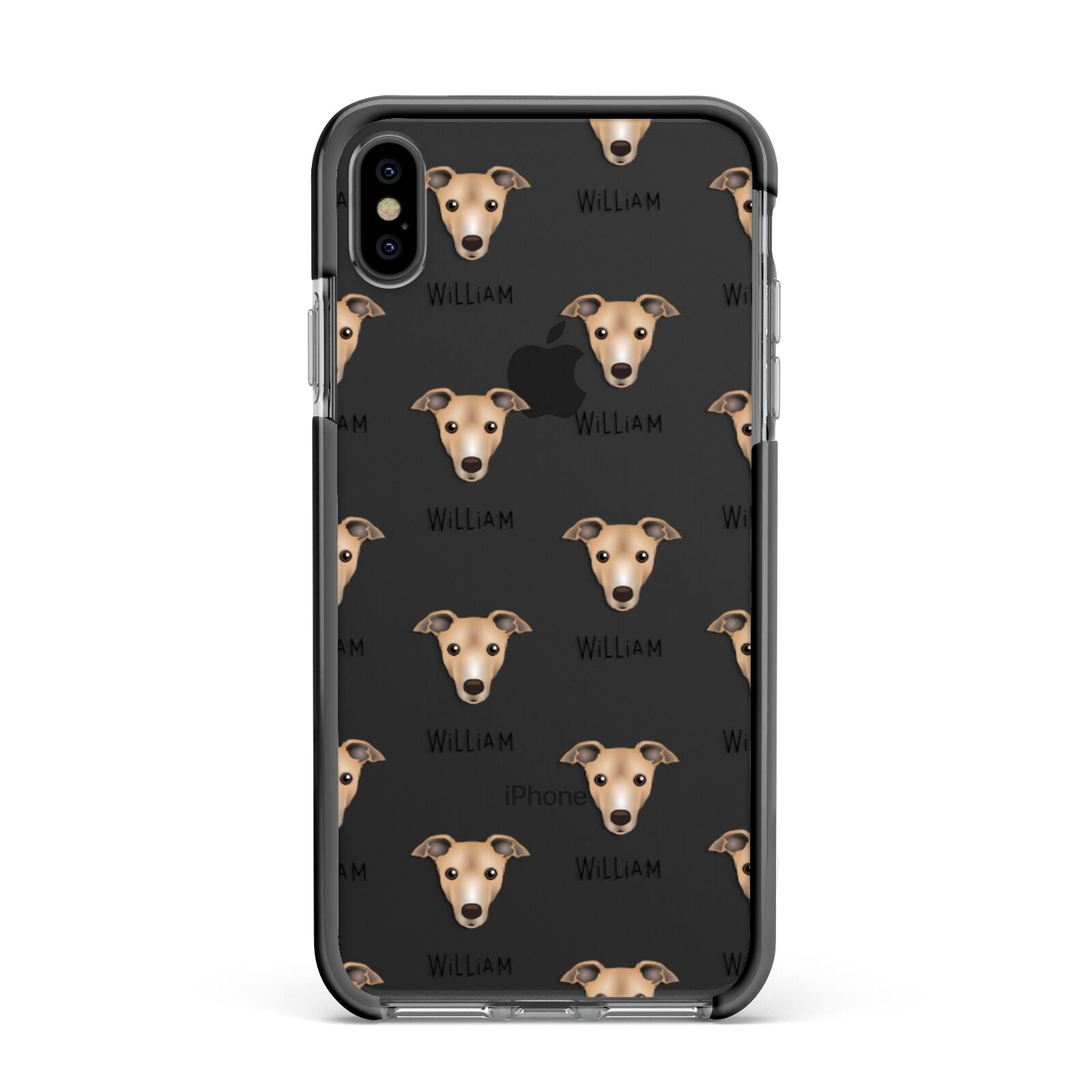 Italian Greyhound Icon with Name Apple iPhone Xs Max Impact Case Black Edge on Black Phone