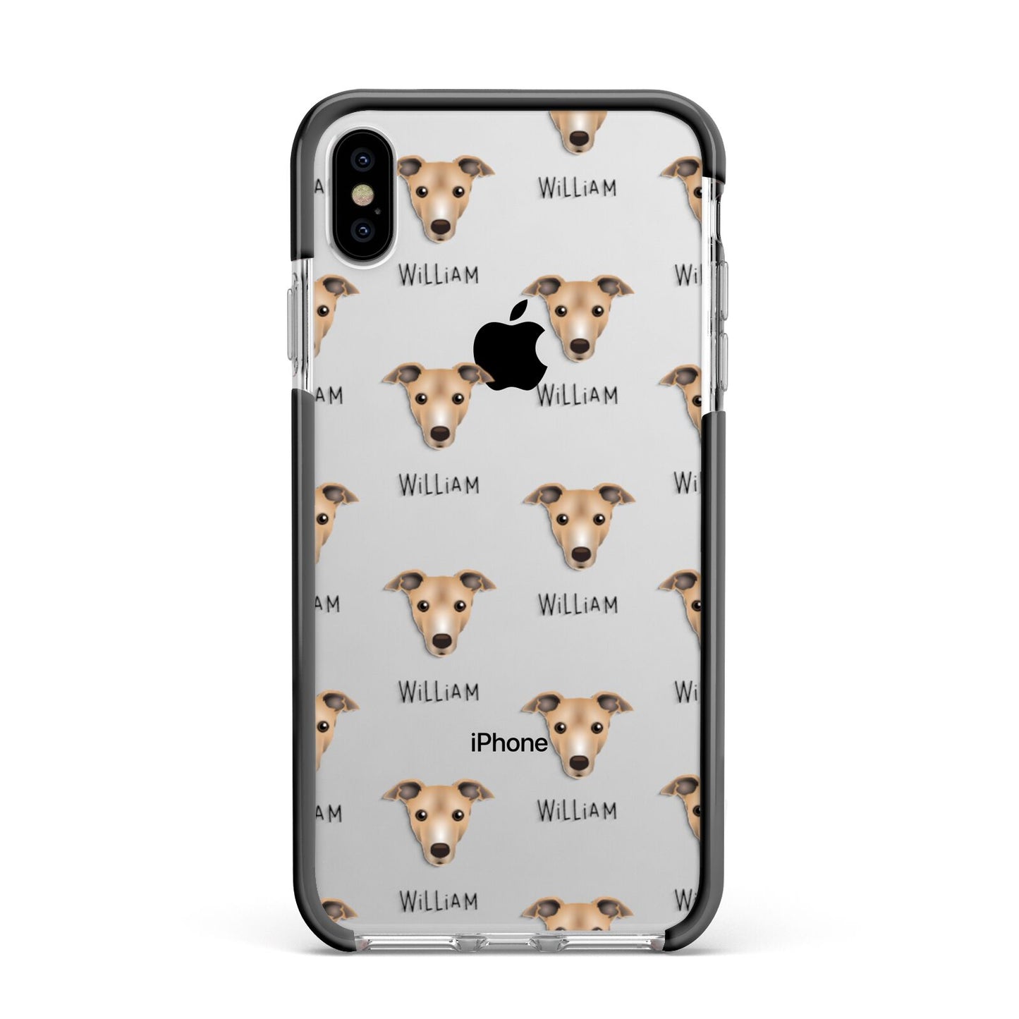 Italian Greyhound Icon with Name Apple iPhone Xs Max Impact Case Black Edge on Silver Phone