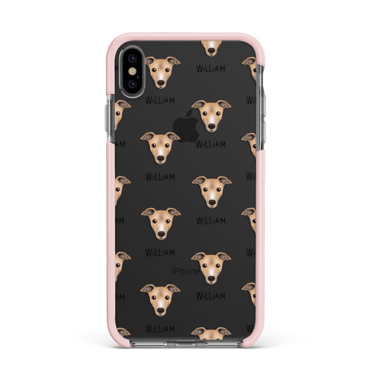 Italian Greyhound Icon with Name Apple iPhone Xs Max Impact Case Pink Edge on Black Phone