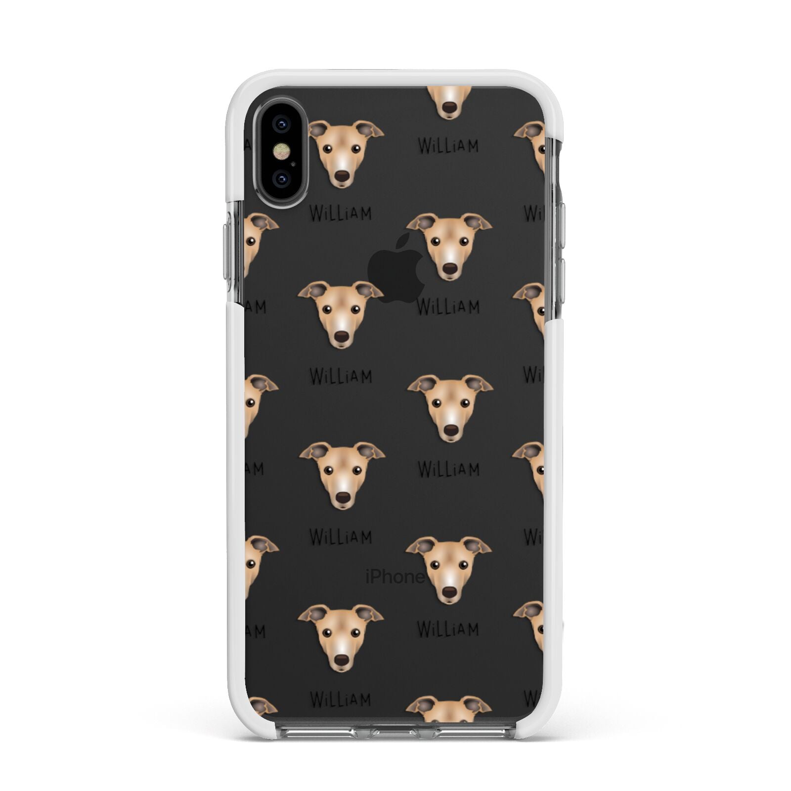 Italian Greyhound Icon with Name Apple iPhone Xs Max Impact Case White Edge on Black Phone