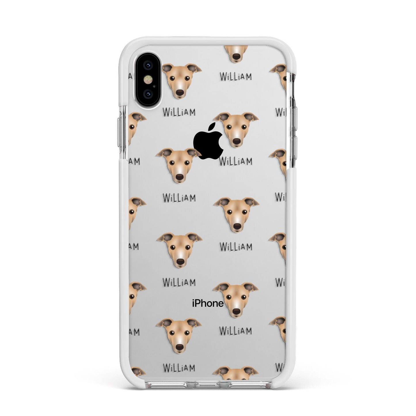 Italian Greyhound Icon with Name Apple iPhone Xs Max Impact Case White Edge on Silver Phone