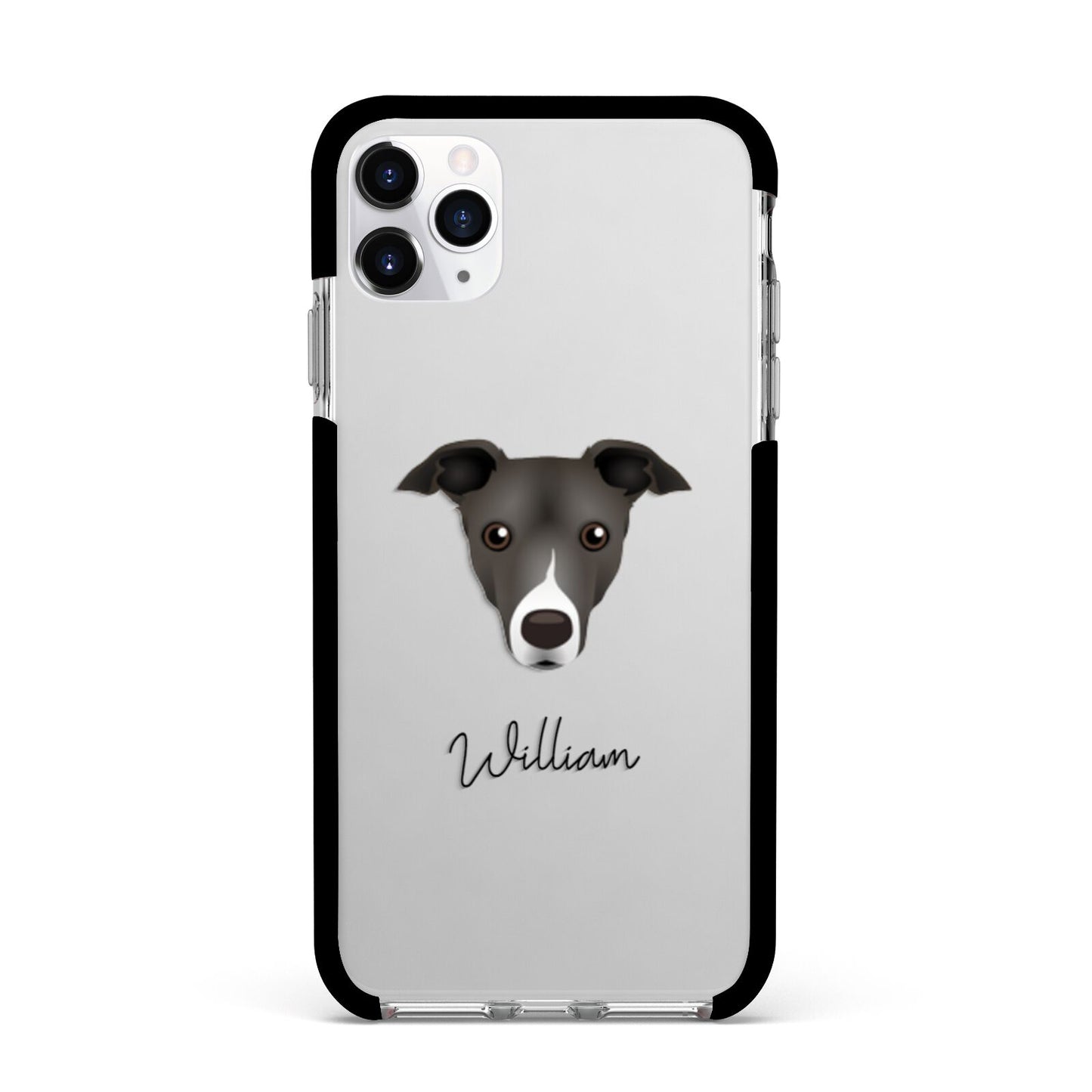 Italian Greyhound Personalised Apple iPhone 11 Pro Max in Silver with Black Impact Case