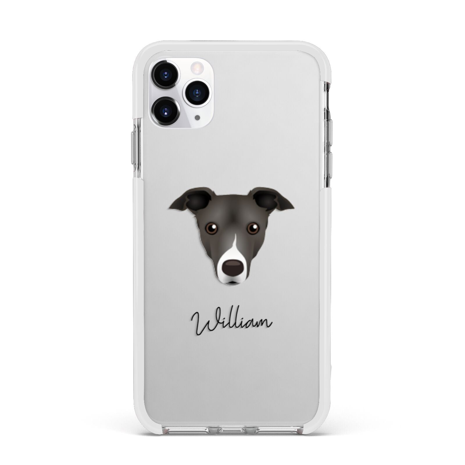 Italian Greyhound Personalised Apple iPhone 11 Pro Max in Silver with White Impact Case