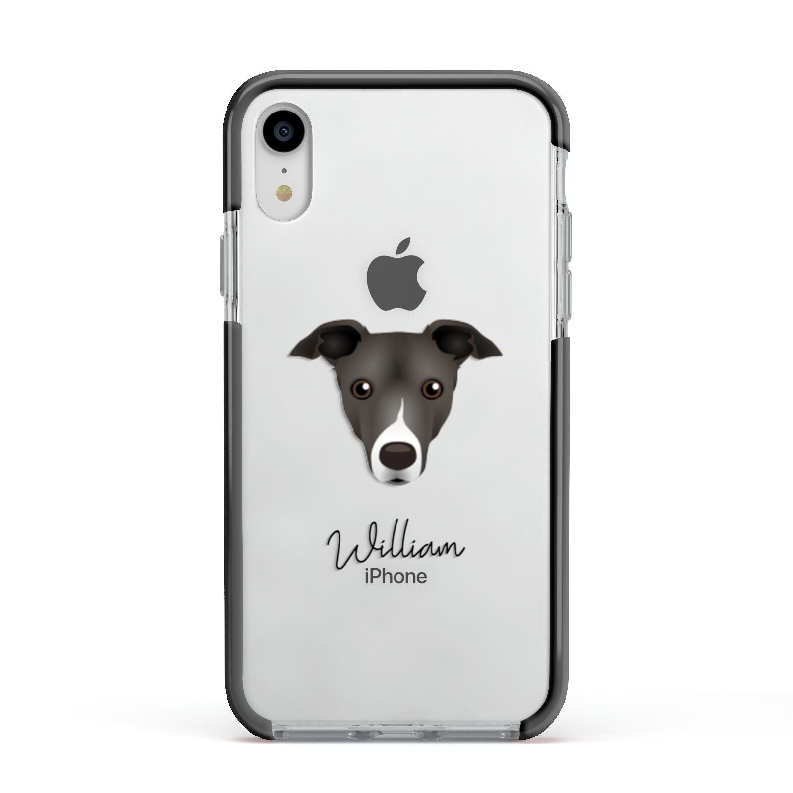 Italian Greyhound Personalised Apple iPhone XR Impact Case Black Edge on Silver Phone