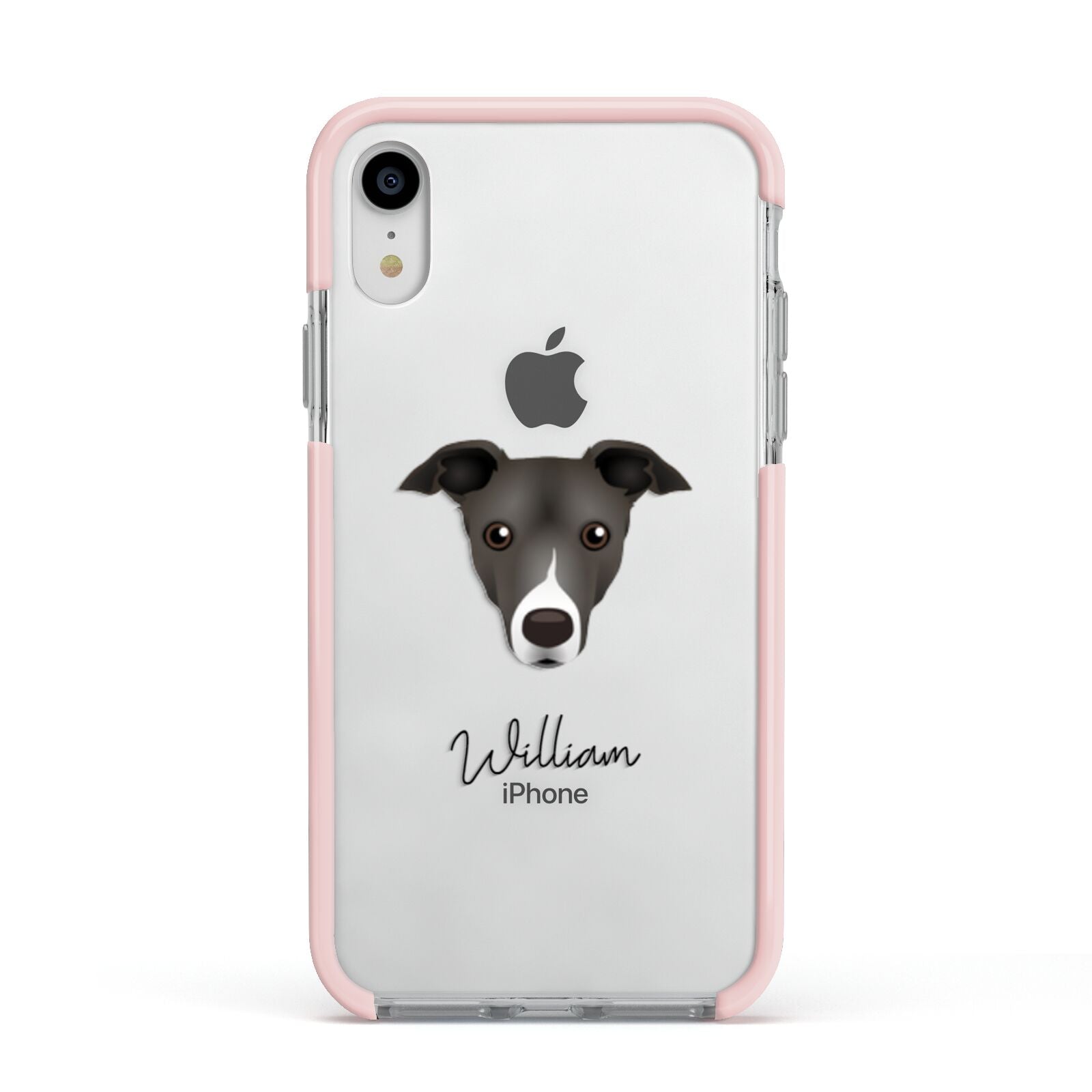Italian Greyhound Personalised Apple iPhone XR Impact Case Pink Edge on Silver Phone