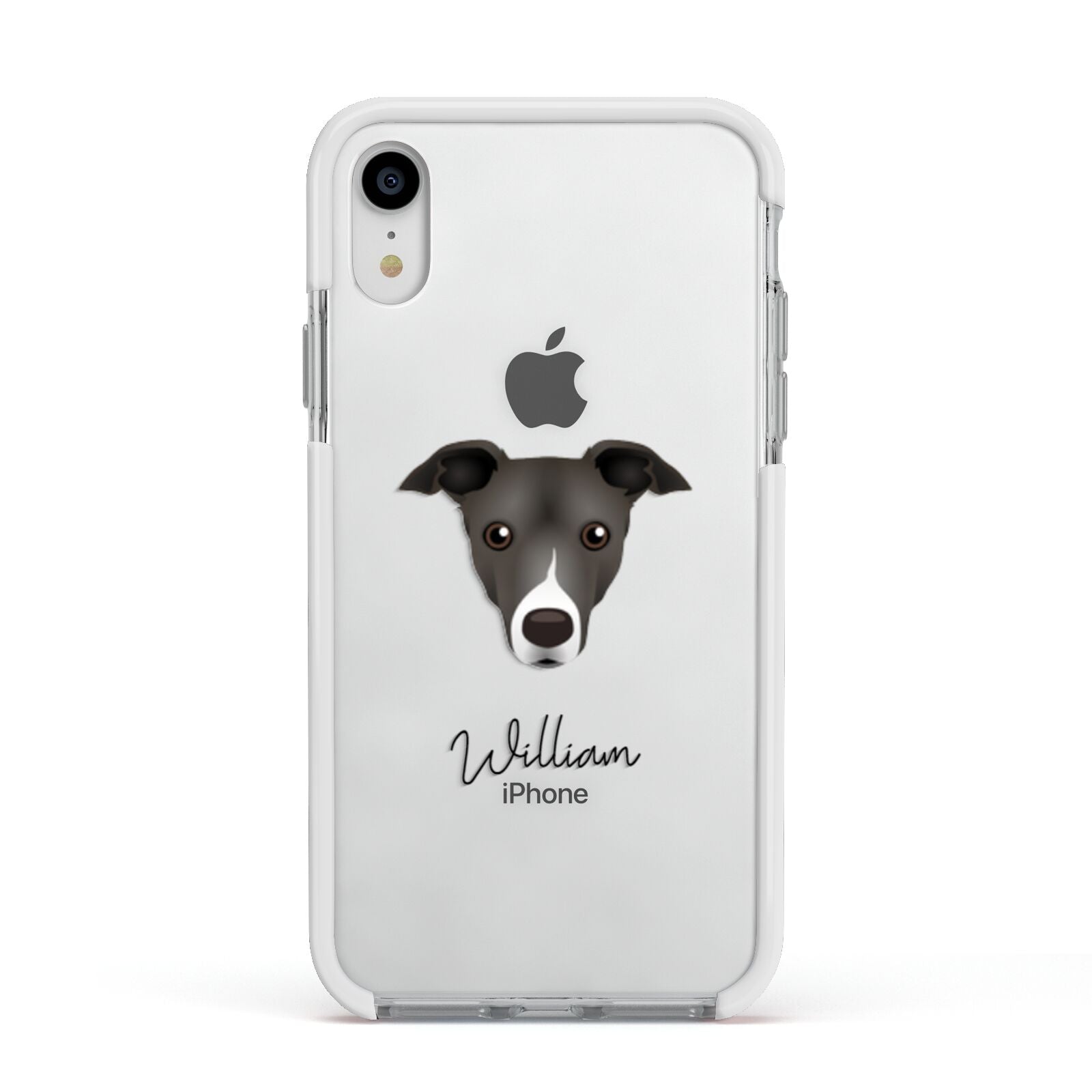 Italian Greyhound Personalised Apple iPhone XR Impact Case White Edge on Silver Phone