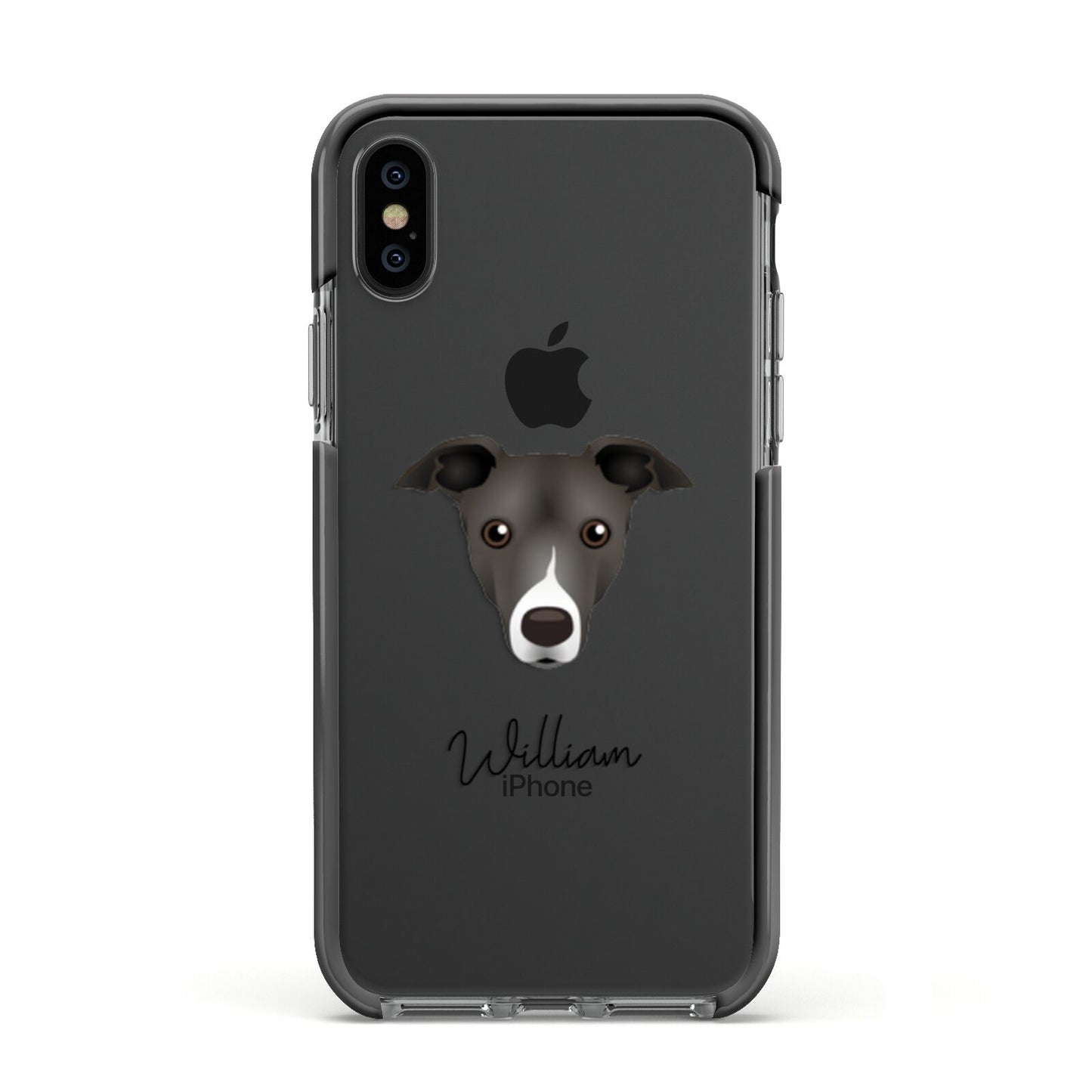 Italian Greyhound Personalised Apple iPhone Xs Impact Case Black Edge on Black Phone